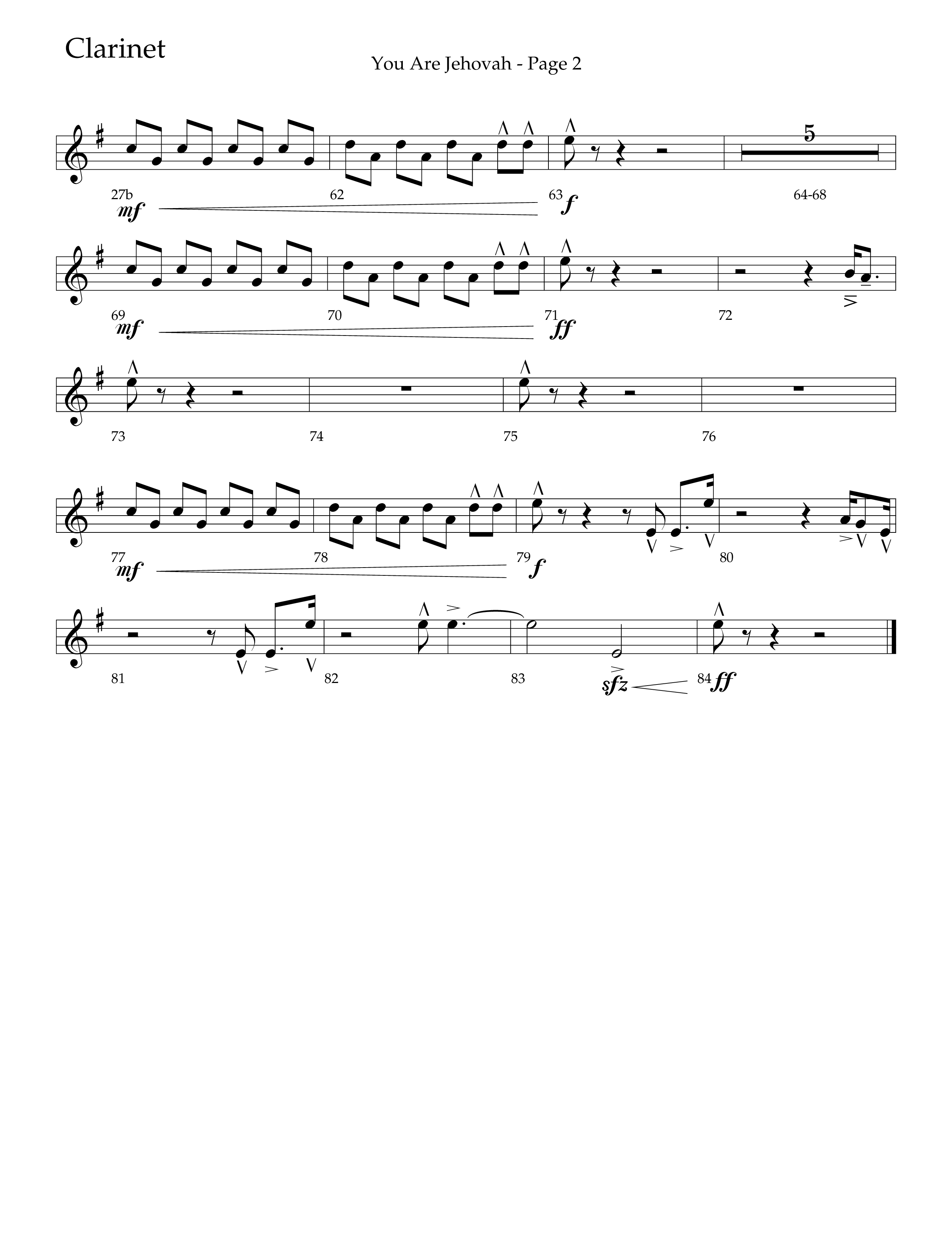 You Are Jehovah (Choral Anthem SATB) Clarinet 1/2 (Lifeway Choral / Arr. Cliff Duren)