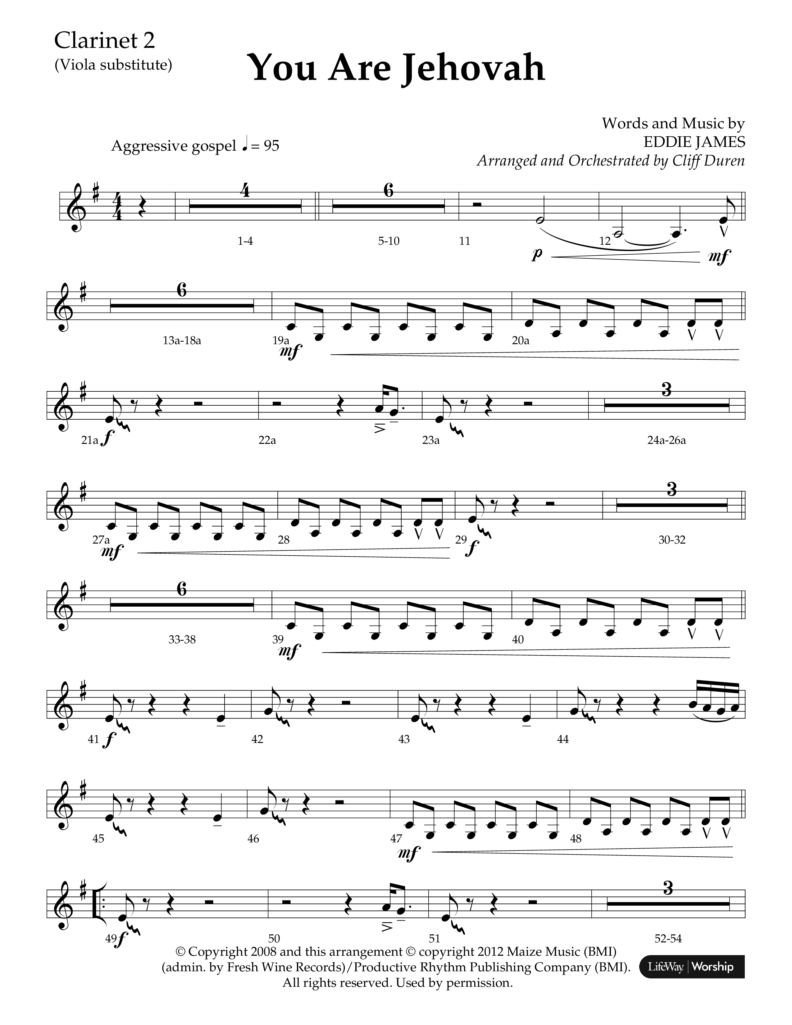 You Are Jehovah (Choral Anthem SATB) Clarinet 1/2 (Lifeway Choral / Arr. Cliff Duren)