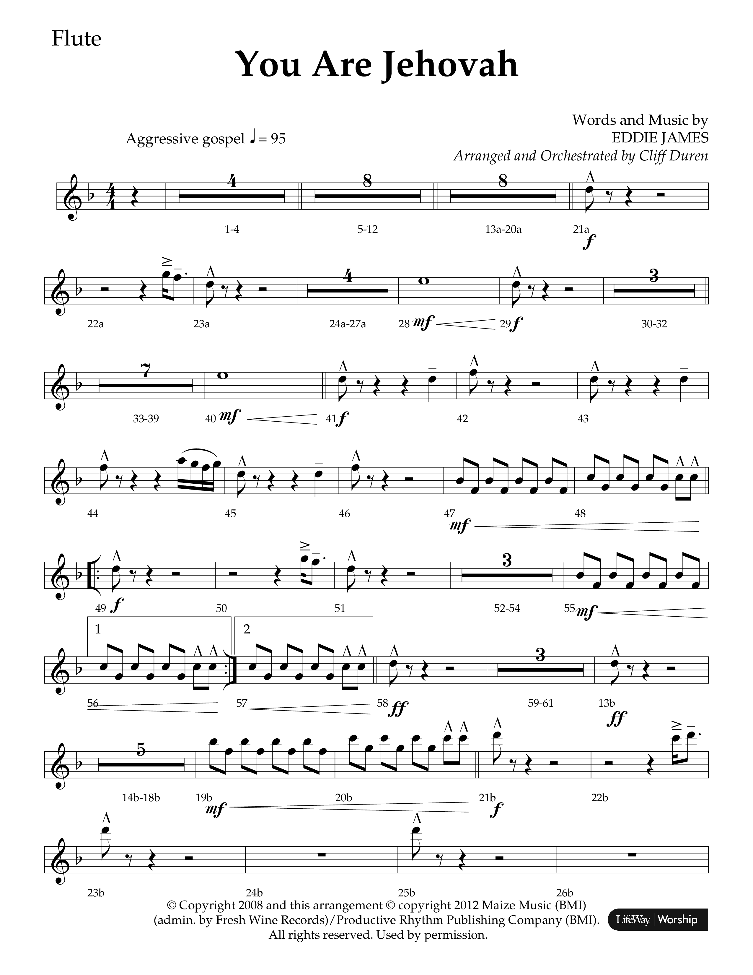You Are Jehovah (Choral Anthem SATB) Flute (Lifeway Choral / Arr. Cliff Duren)
