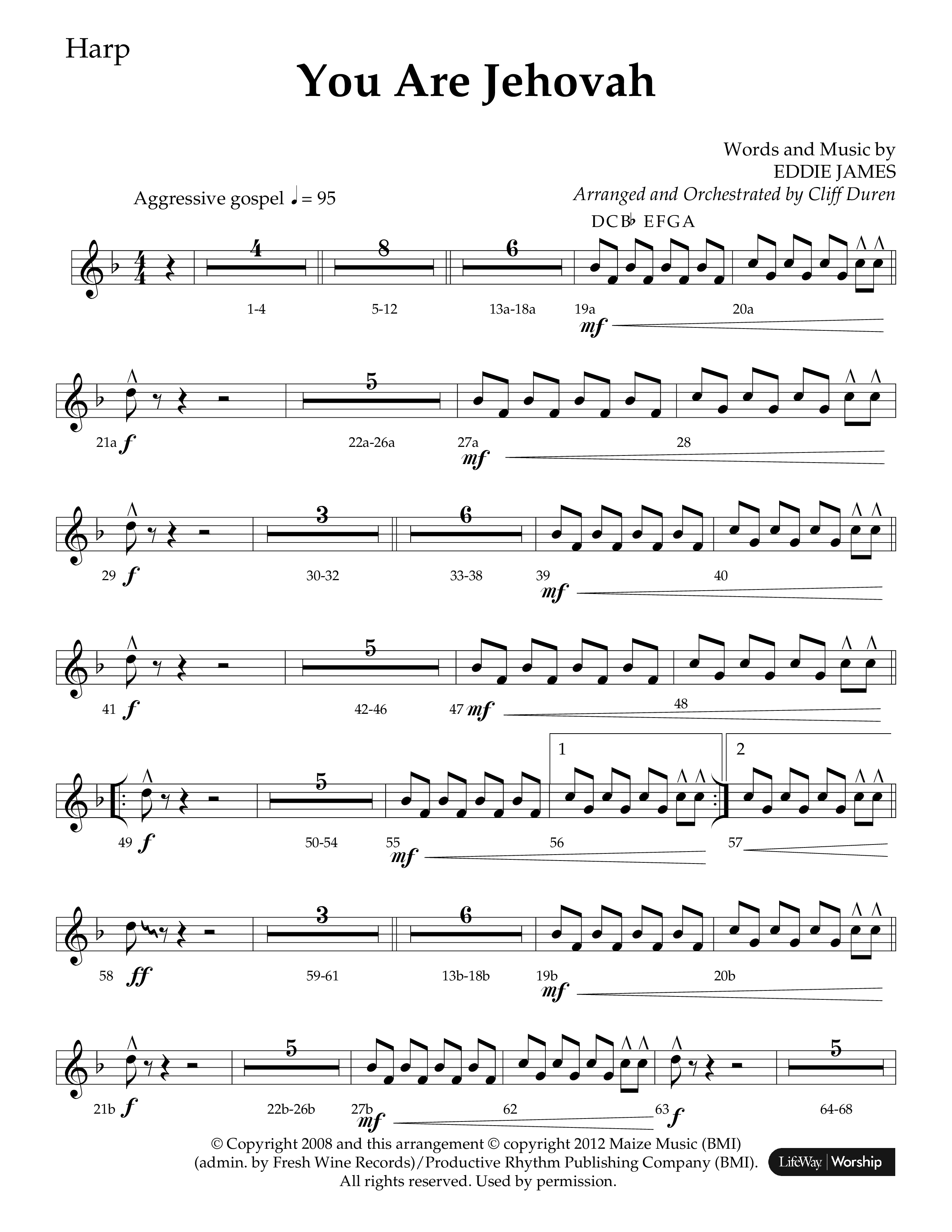 You Are Jehovah (Choral Anthem SATB) Harp (Lifeway Choral / Arr. Cliff Duren)