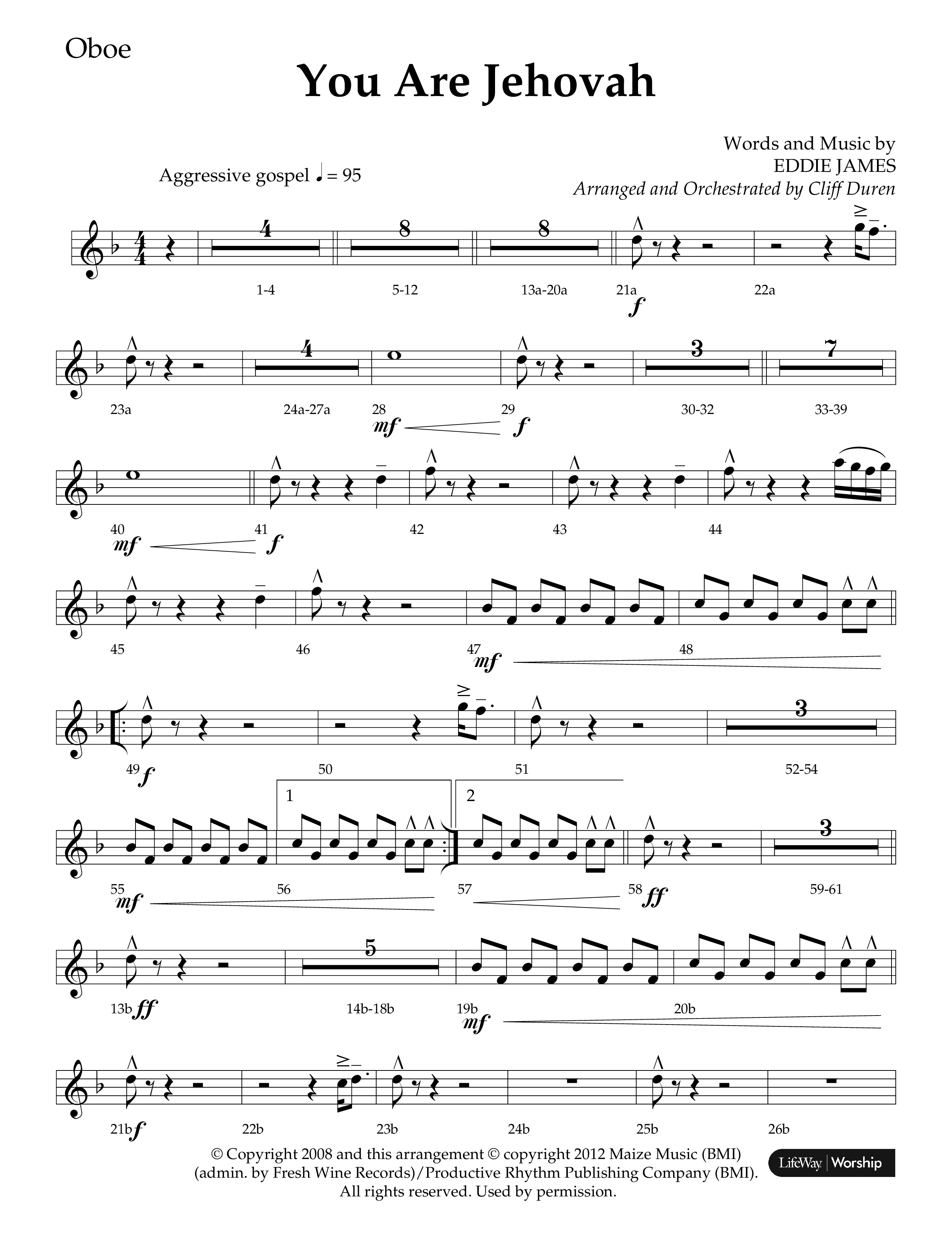 You Are Jehovah (Choral Anthem SATB) Oboe (Lifeway Choral / Arr. Cliff Duren)
