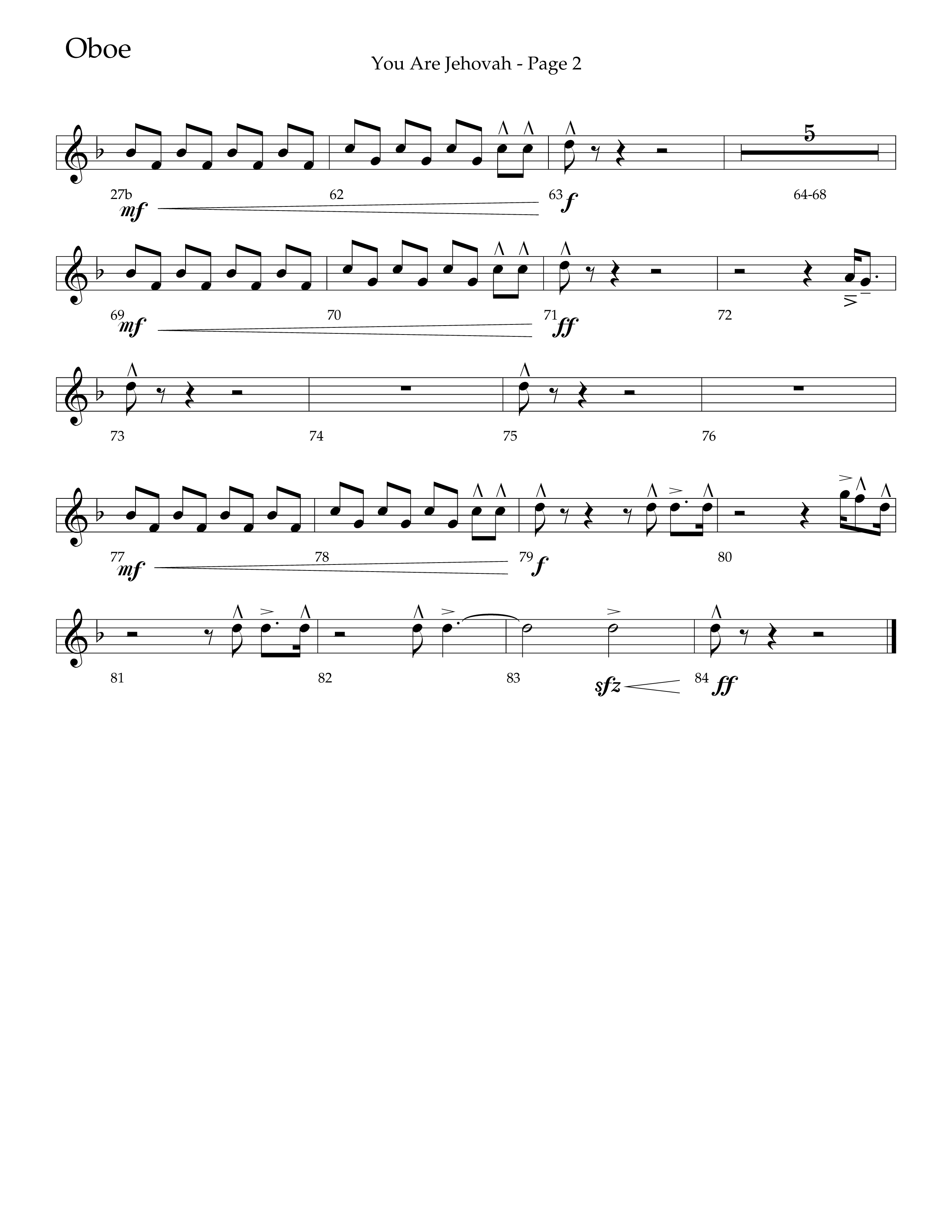 You Are Jehovah (Choral Anthem SATB) Oboe (Lifeway Choral / Arr. Cliff Duren)
