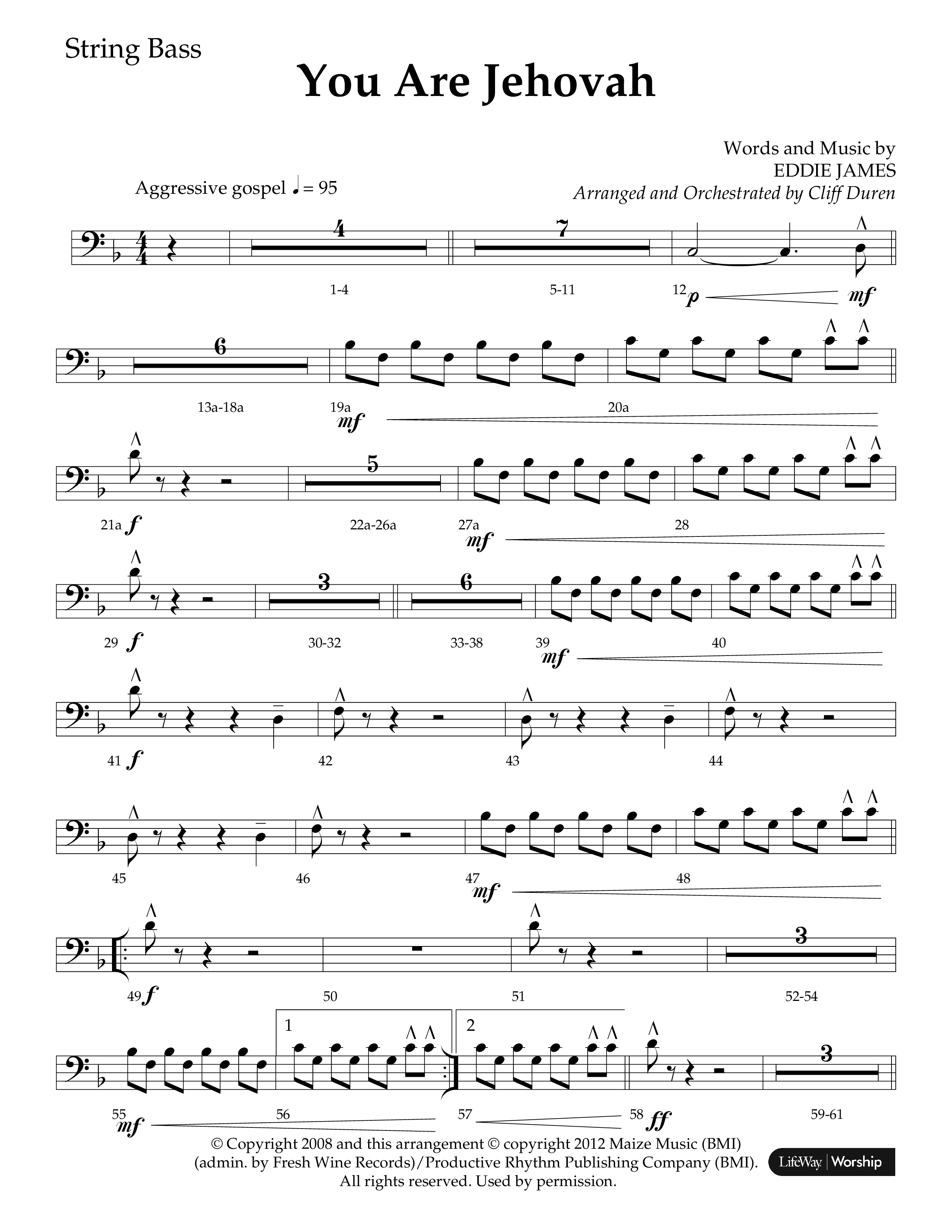 You Are Jehovah (Choral Anthem SATB) String Bass (Lifeway Choral / Arr. Cliff Duren)