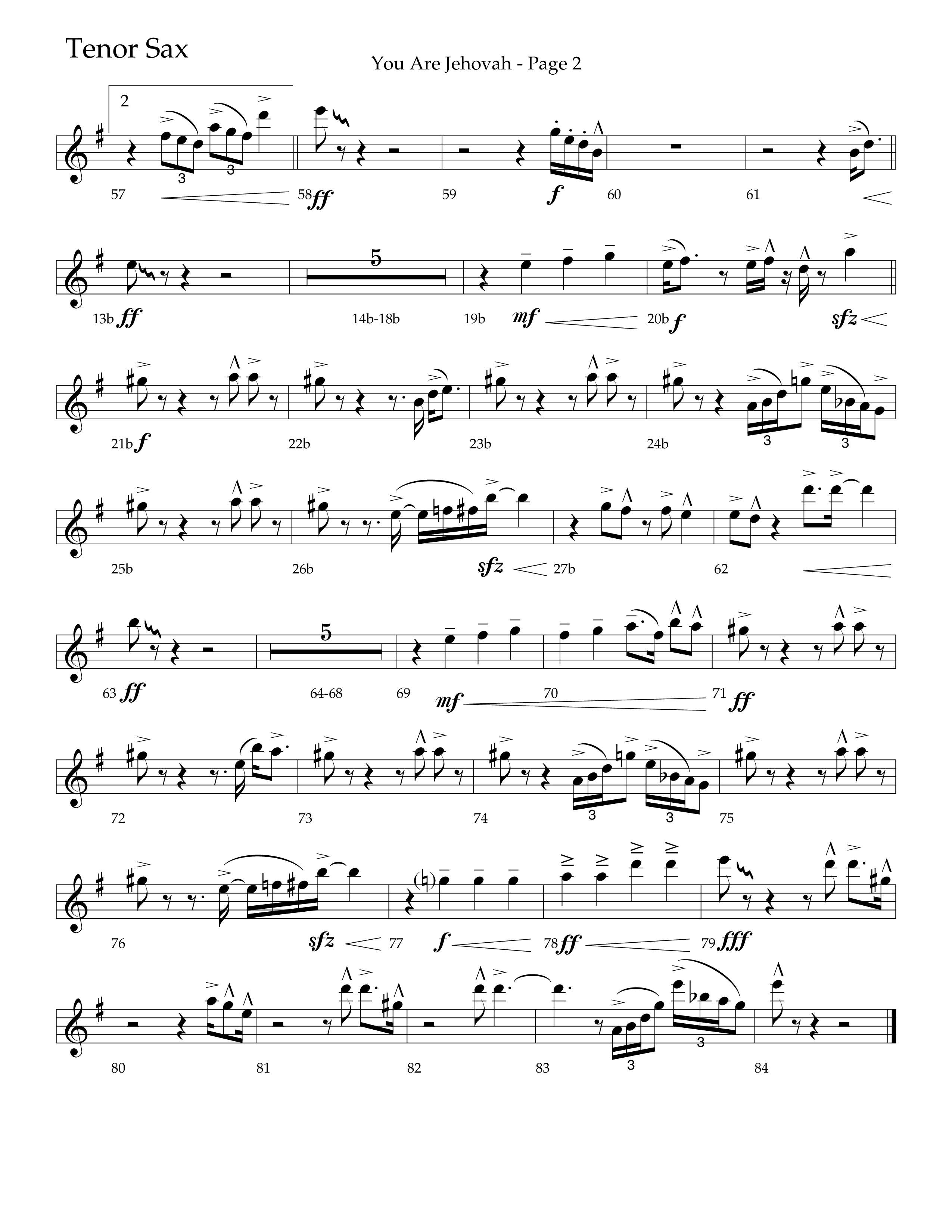 You Are Jehovah (Choral Anthem SATB) Tenor Sax 1 (Lifeway Choral / Arr. Cliff Duren)