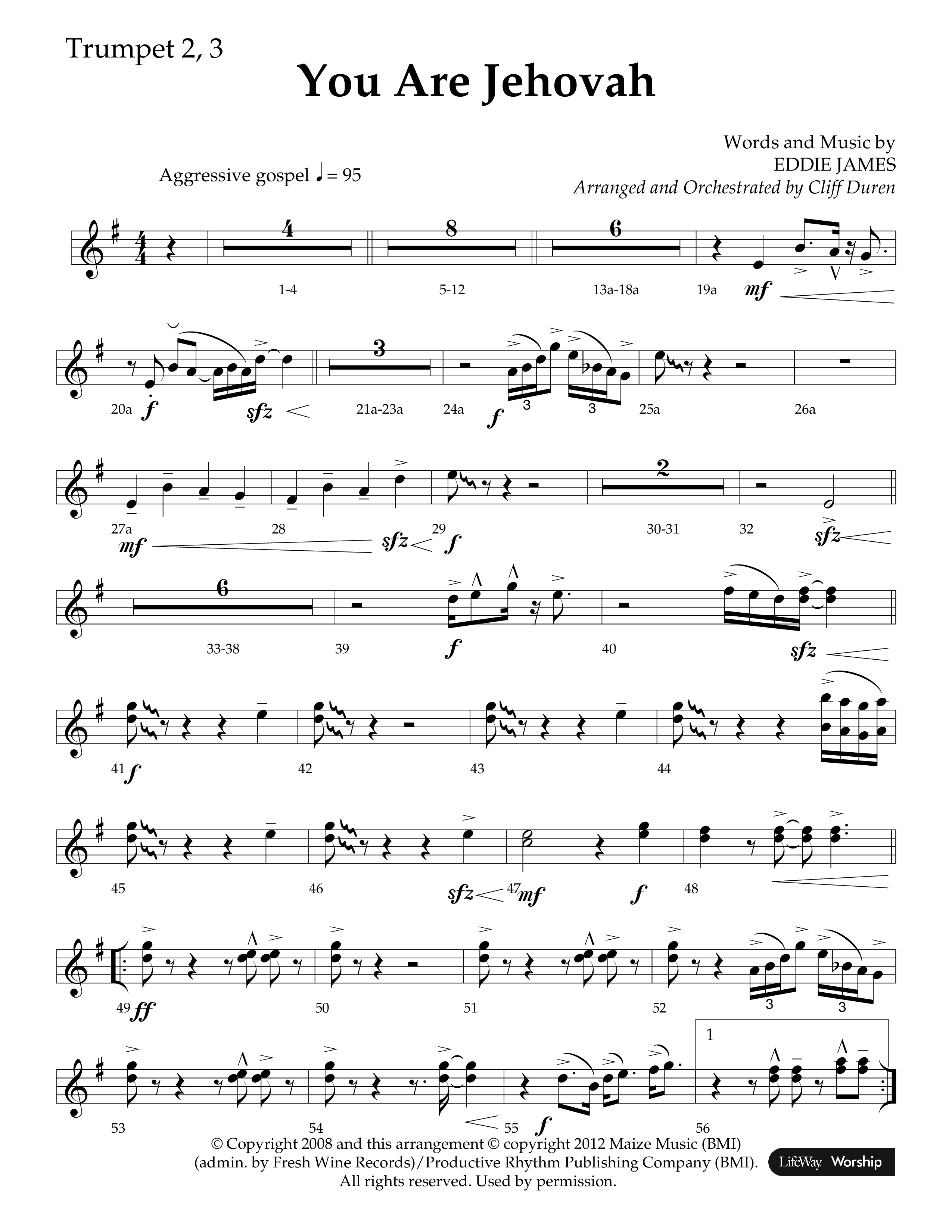 You Are Jehovah (Choral Anthem SATB) Trumpet 2/3 (Lifeway Choral / Arr. Cliff Duren)