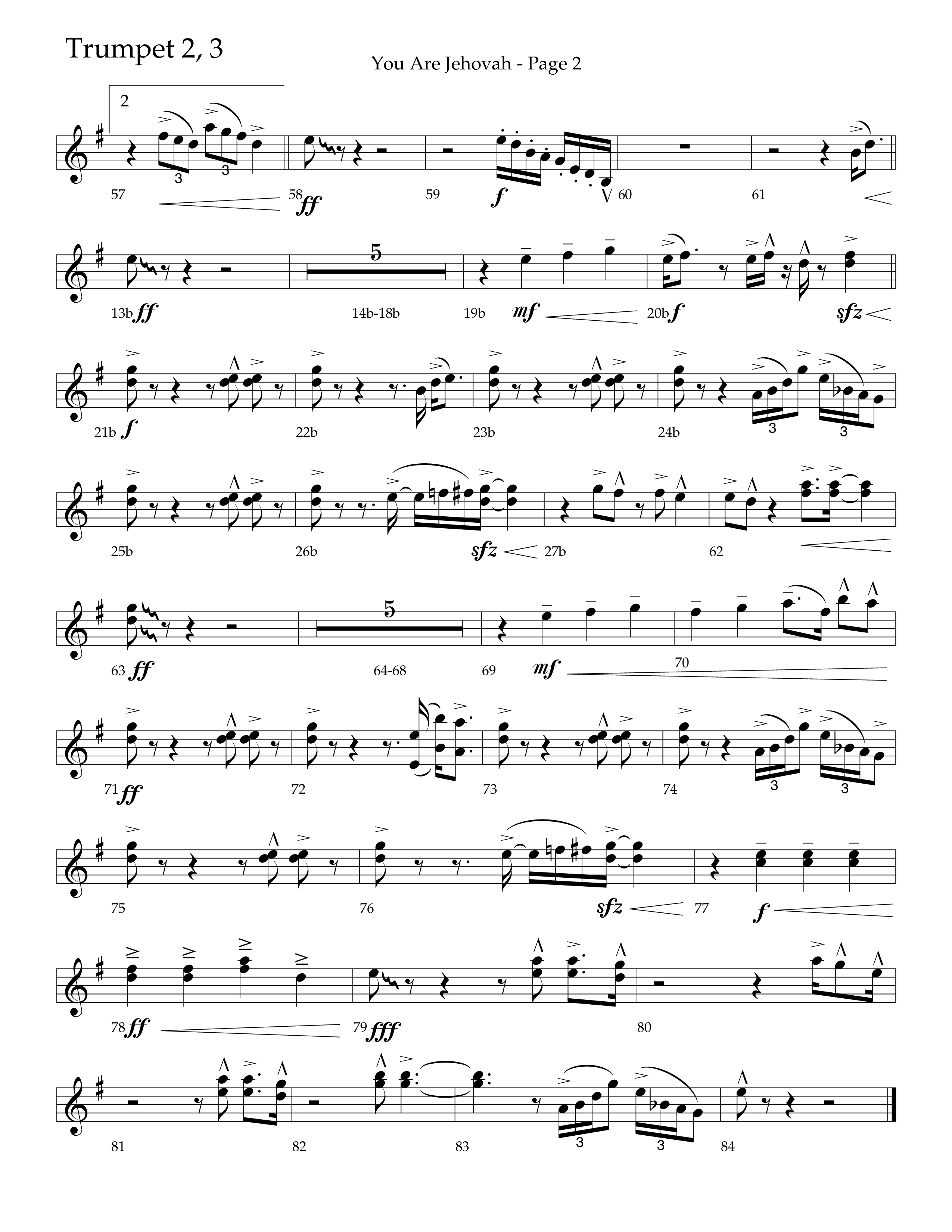 You Are Jehovah (Choral Anthem SATB) Trumpet 2/3 (Lifeway Choral / Arr. Cliff Duren)
