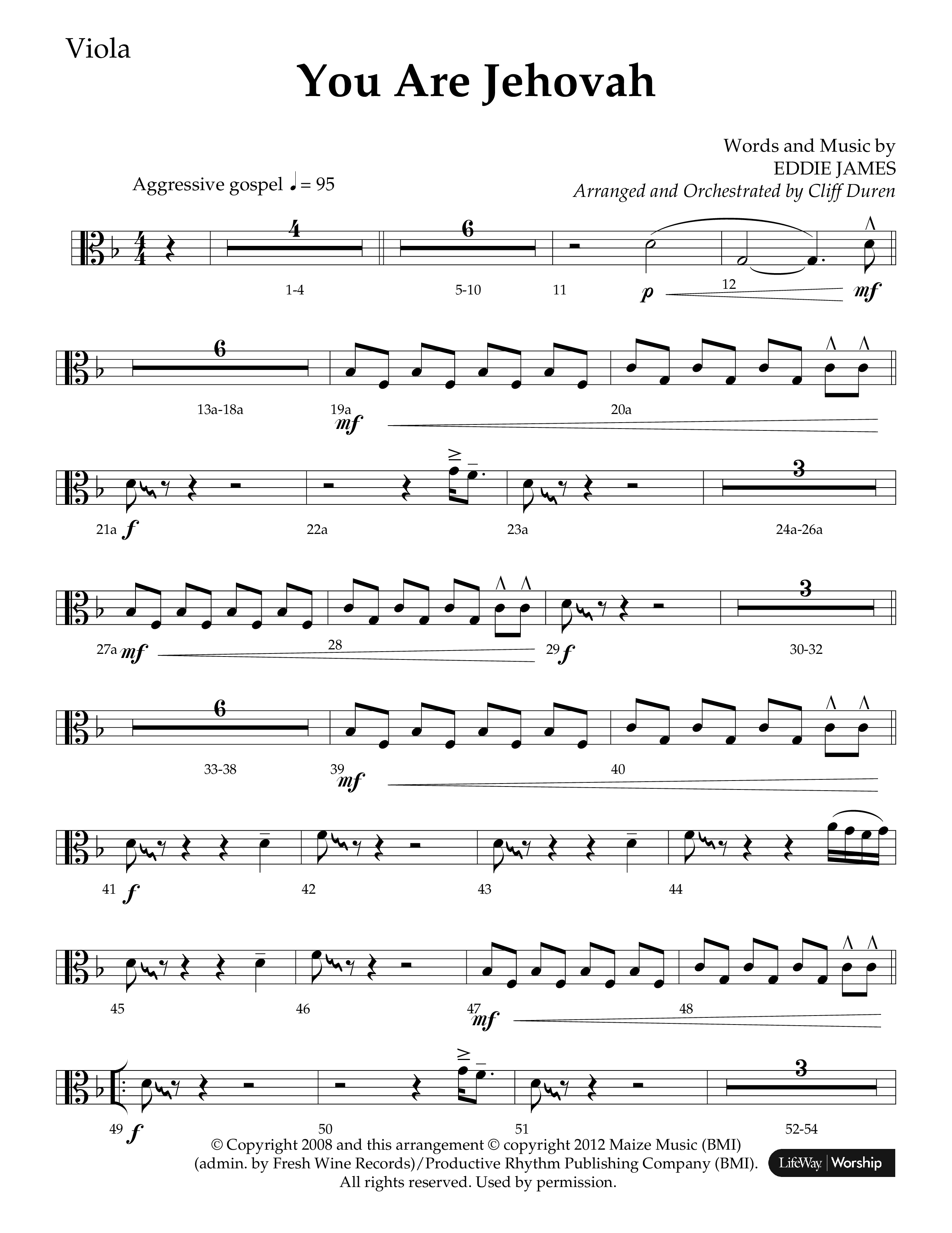 You Are Jehovah (Choral Anthem SATB) Viola (Lifeway Choral / Arr. Cliff Duren)