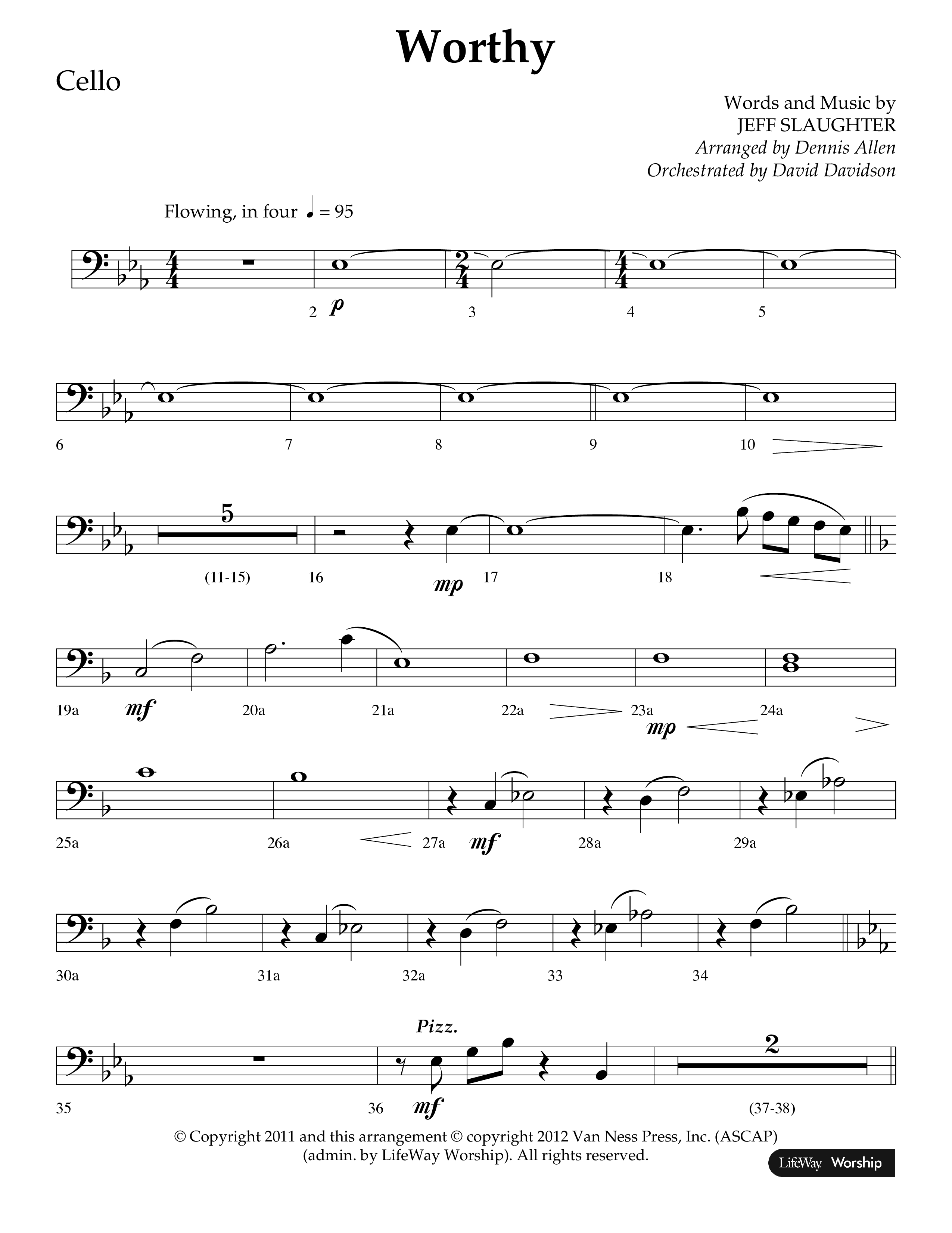 Worthy (Choral Anthem SATB) Cello (Lifeway Choral / Arr. Dennis Allen / Orch. David Davidson)