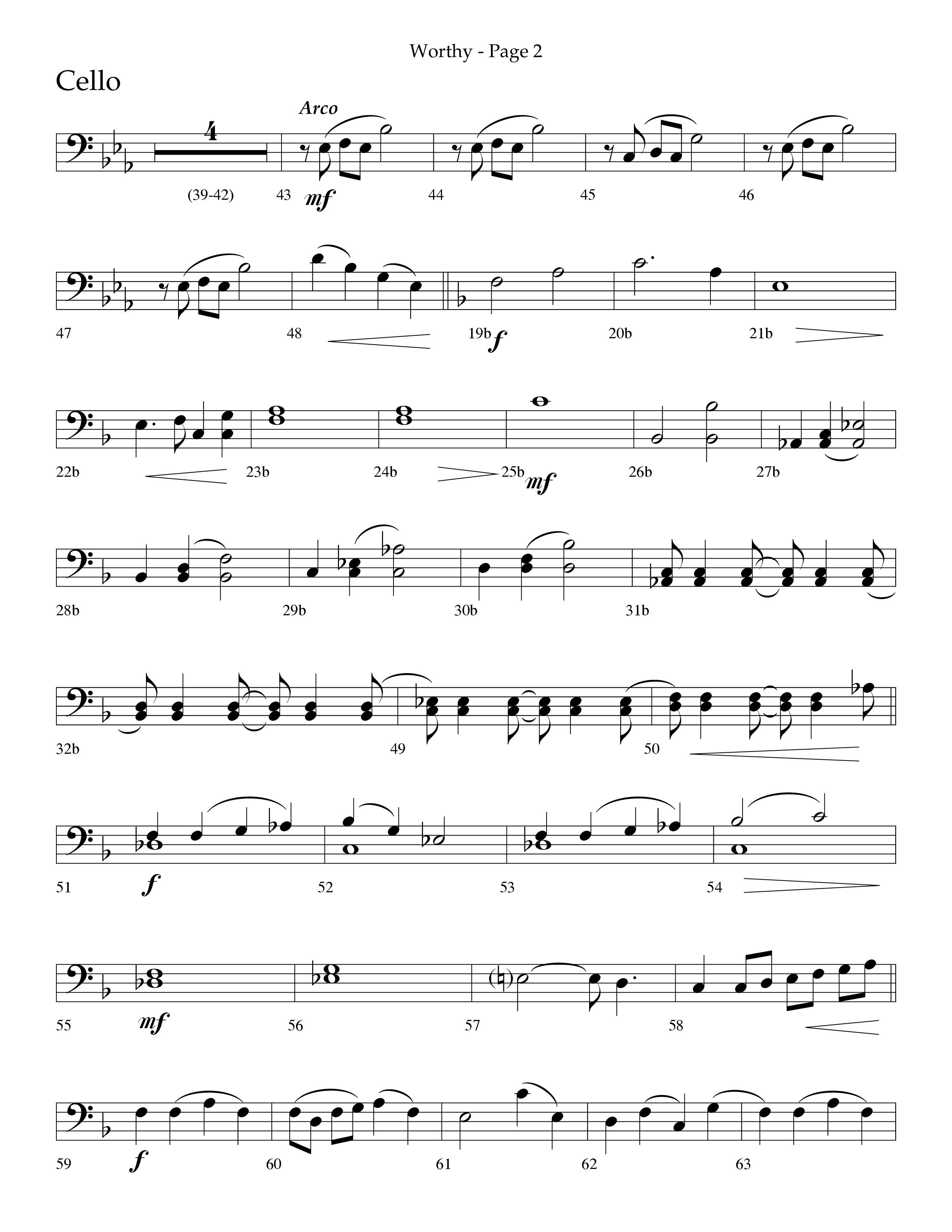 Worthy (Choral Anthem SATB) Cello (Lifeway Choral / Arr. Dennis Allen / Orch. David Davidson)