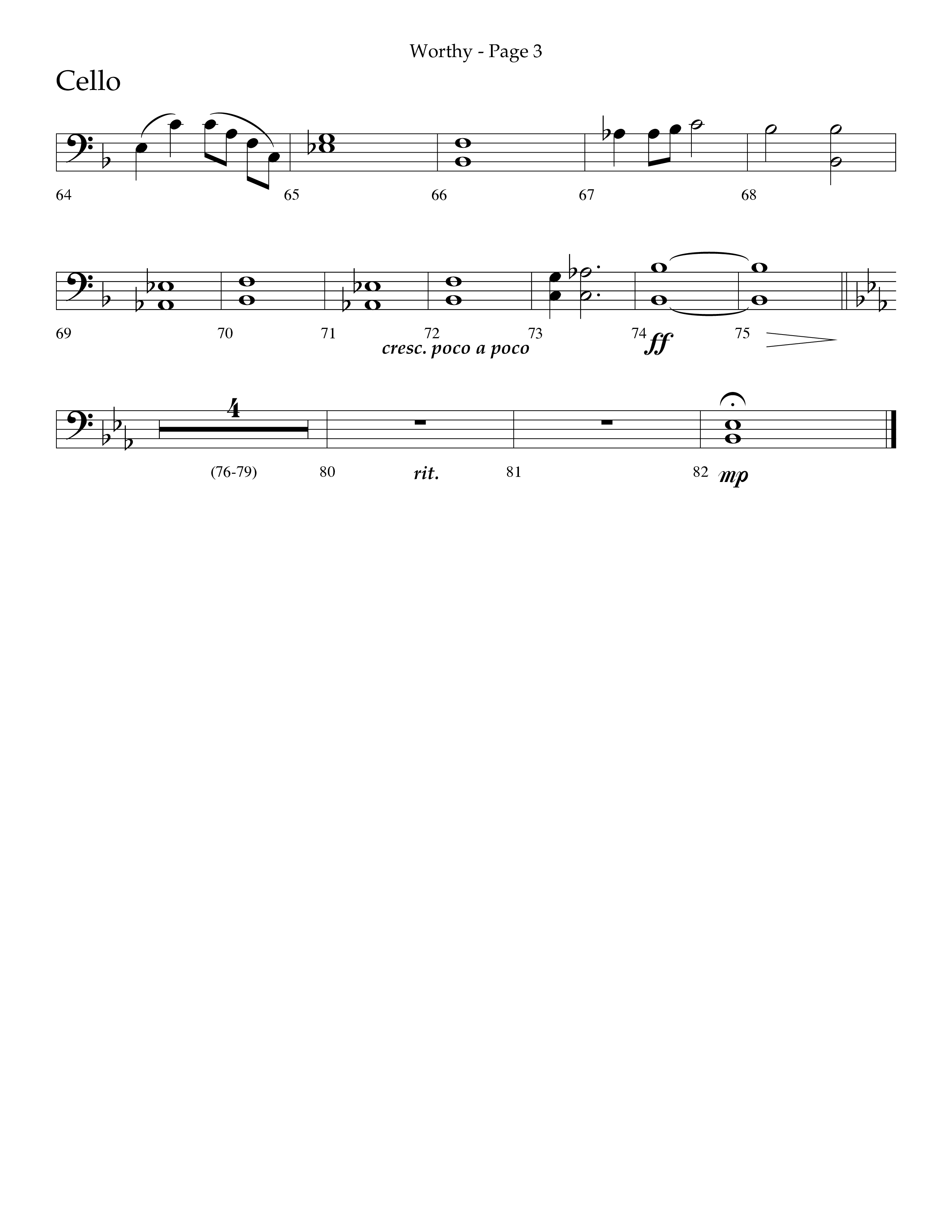 Worthy (Choral Anthem SATB) Cello (Lifeway Choral / Arr. Dennis Allen / Orch. David Davidson)