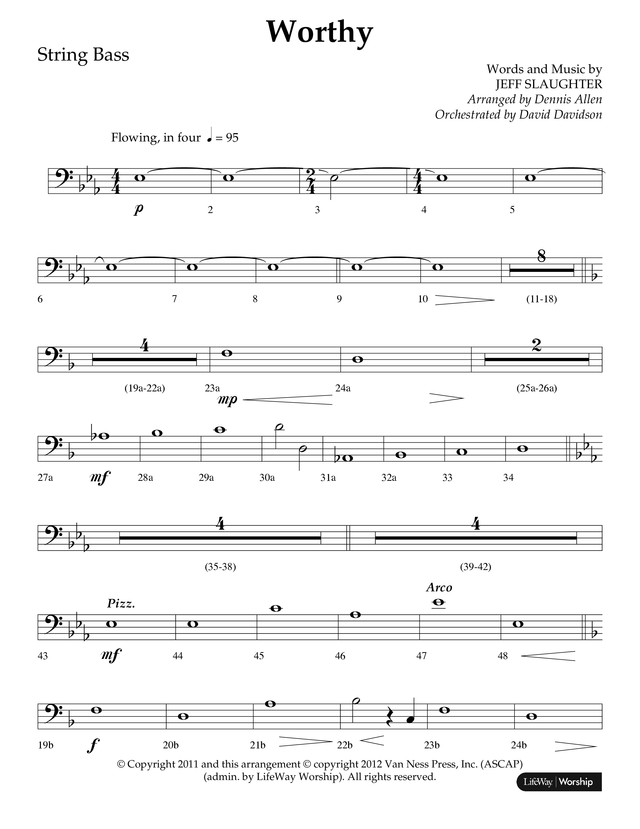 Worthy (Choral Anthem SATB) String Bass (Lifeway Choral / Arr. Dennis Allen / Orch. David Davidson)