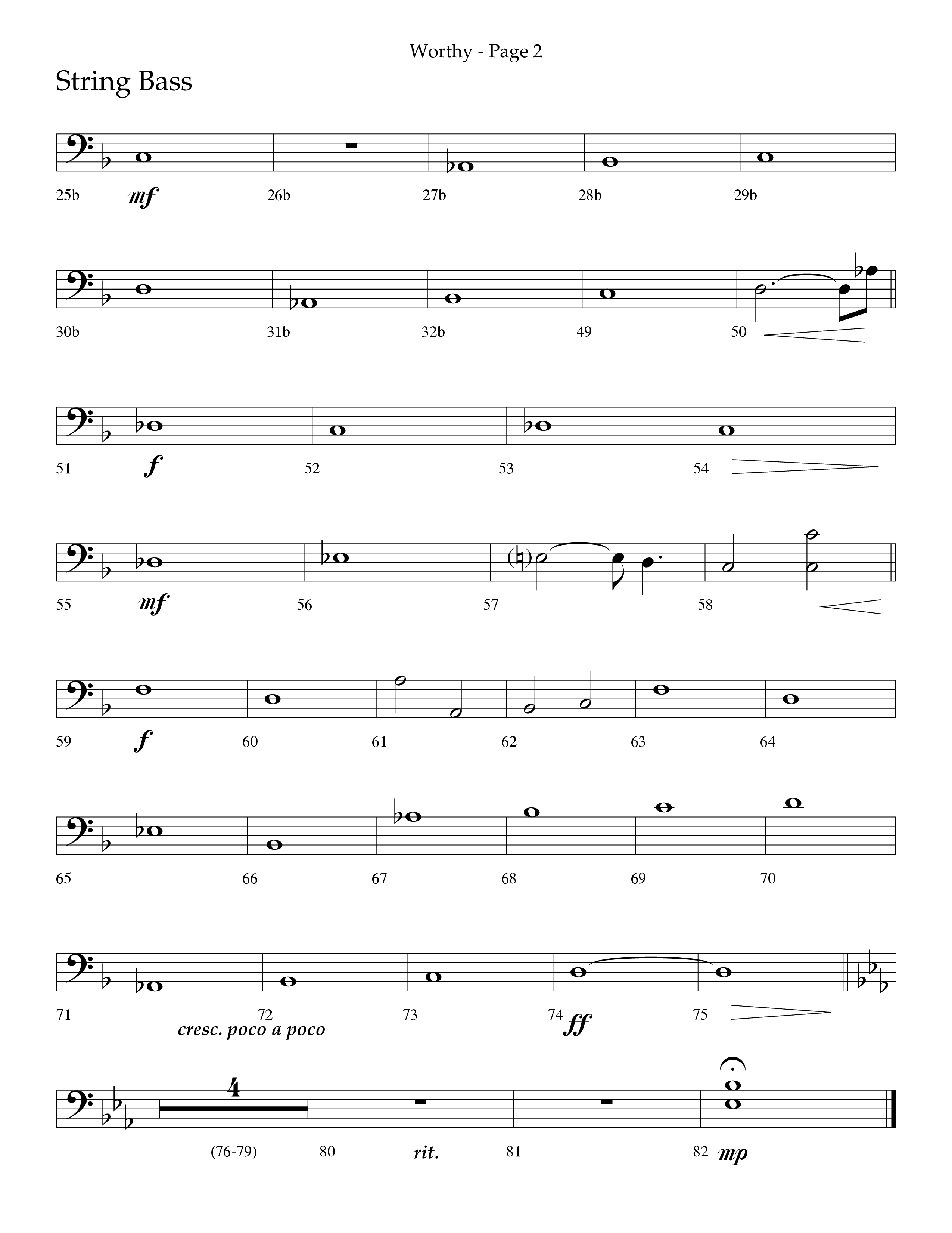 Worthy (Choral Anthem SATB) String Bass (Lifeway Choral / Arr. Dennis Allen / Orch. David Davidson)