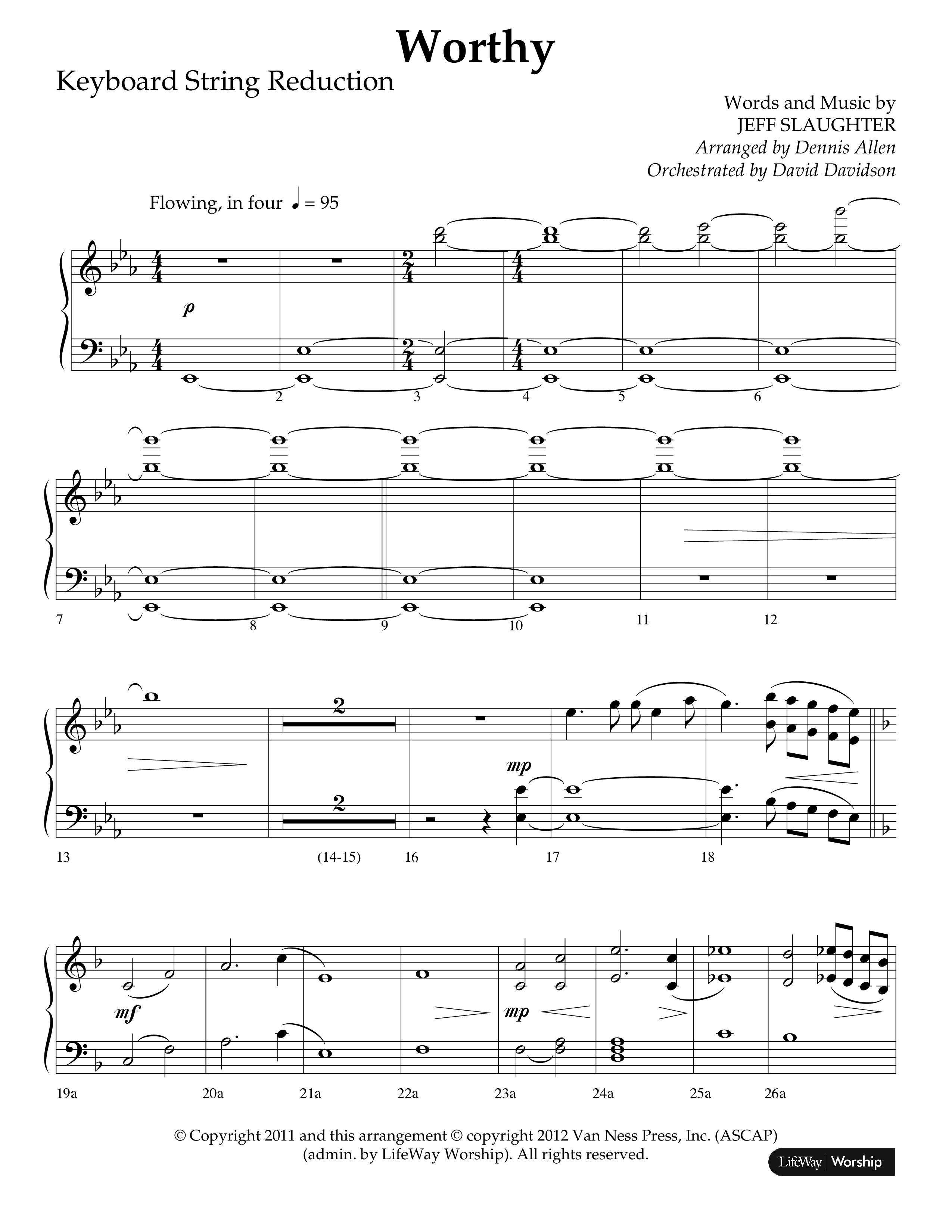 Worthy (Choral Anthem SATB) String Reduction (Lifeway Choral / Arr. Dennis Allen / Orch. David Davidson)