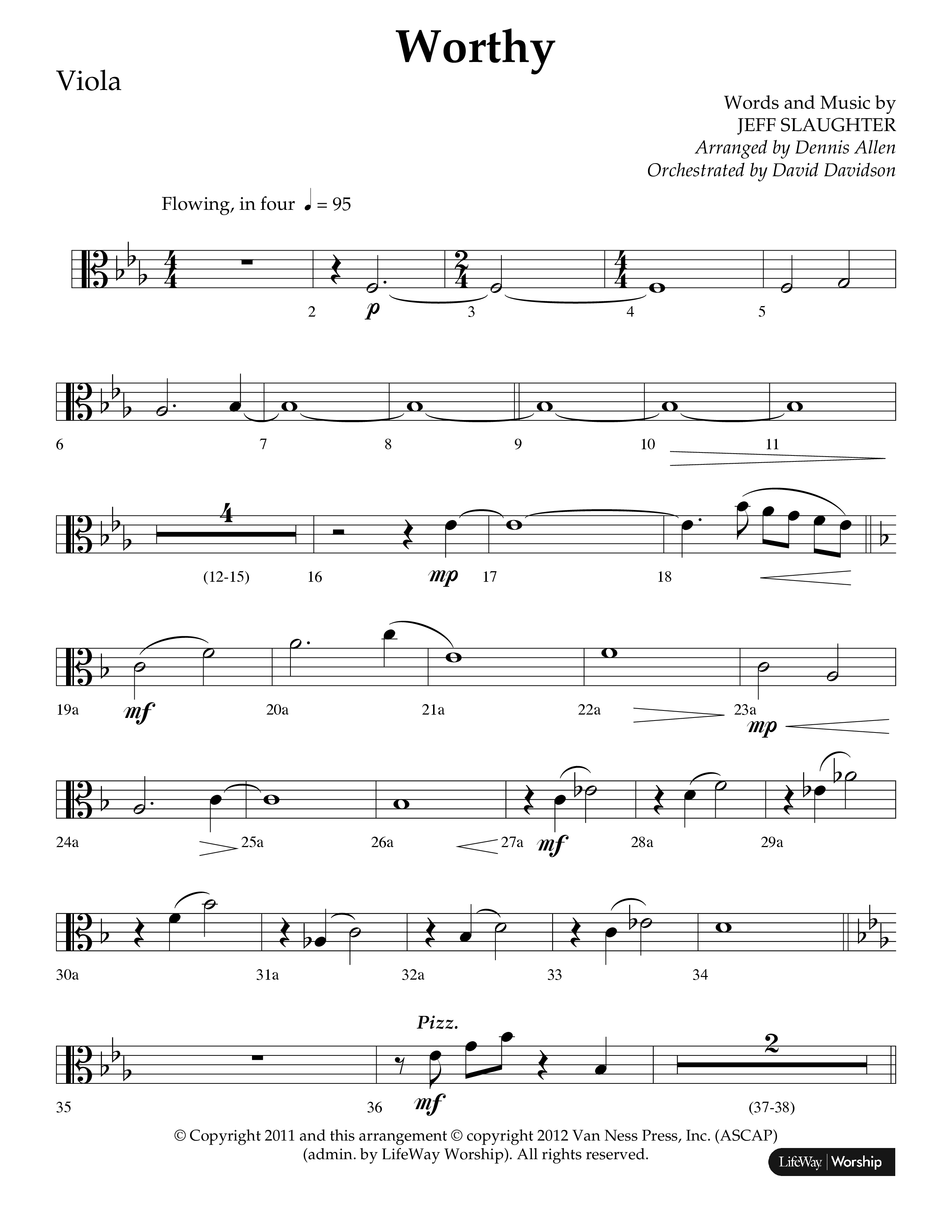 Worthy (Choral Anthem SATB) Viola (Lifeway Choral / Arr. Dennis Allen / Orch. David Davidson)