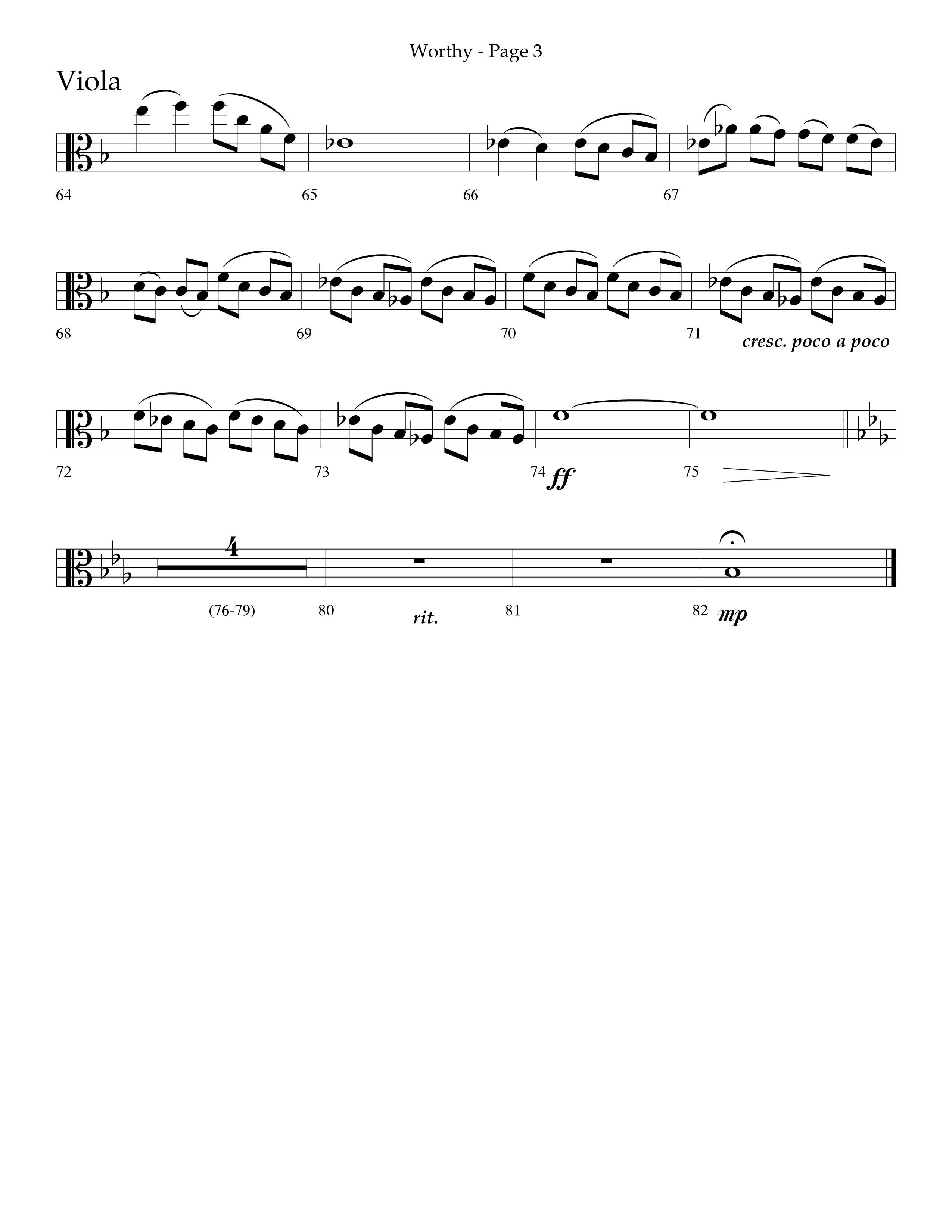 Worthy (Choral Anthem SATB) Viola (Lifeway Choral / Arr. Dennis Allen / Orch. David Davidson)