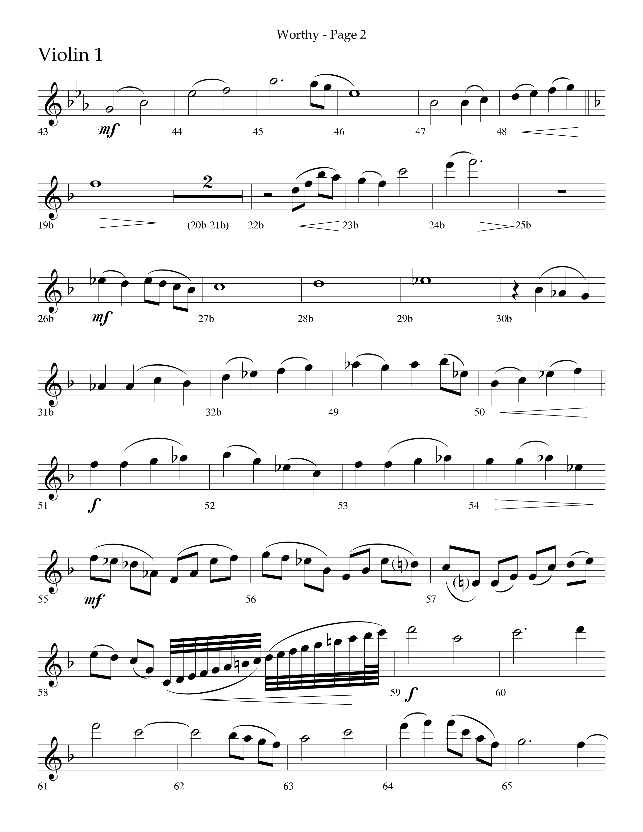 Worthy (Choral Anthem SATB) Violin 1 (Lifeway Choral / Arr. Dennis Allen / Orch. David Davidson)