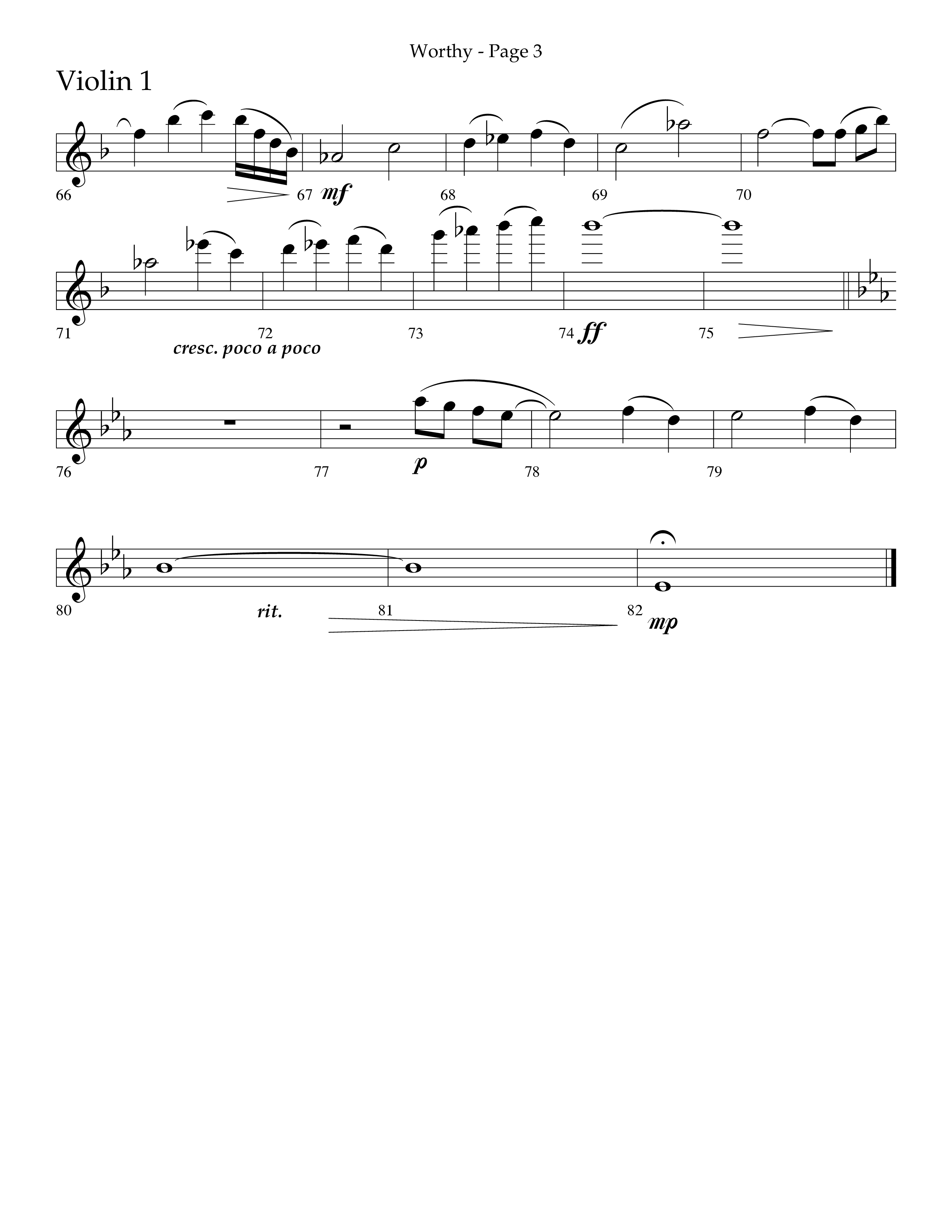Worthy (Choral Anthem SATB) Violin 1 (Lifeway Choral / Arr. Dennis Allen / Orch. David Davidson)