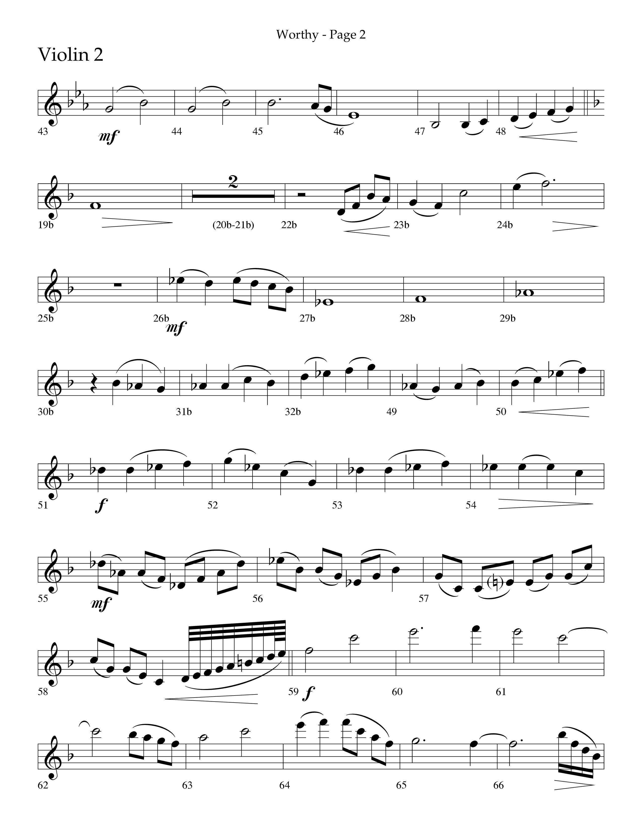 Worthy (Choral Anthem SATB) Violin 2 (Lifeway Choral / Arr. Dennis Allen / Orch. David Davidson)