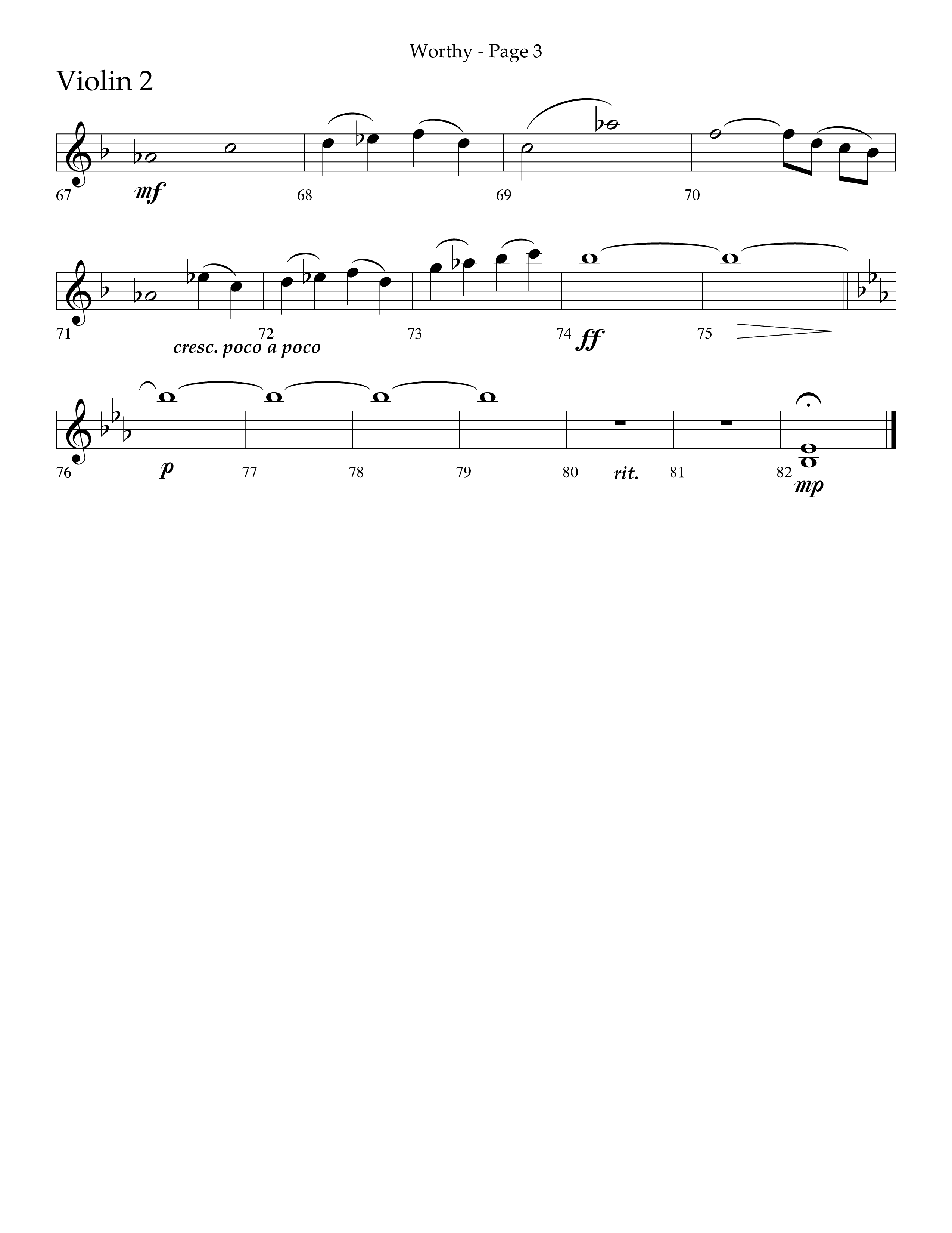 Worthy (Choral Anthem SATB) Violin 2 (Lifeway Choral / Arr. Dennis Allen / Orch. David Davidson)