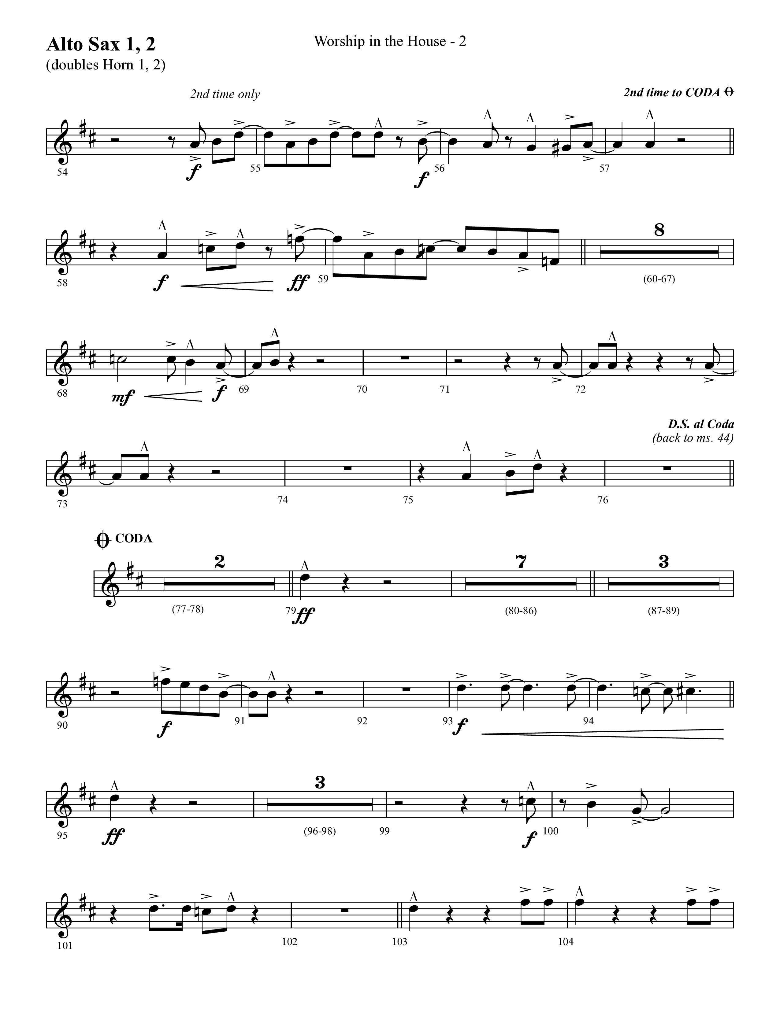 Worship In The House (Choral Anthem SATB) Alto Sax 1/2 (Lifeway Choral / Arr. Cliff Duren)