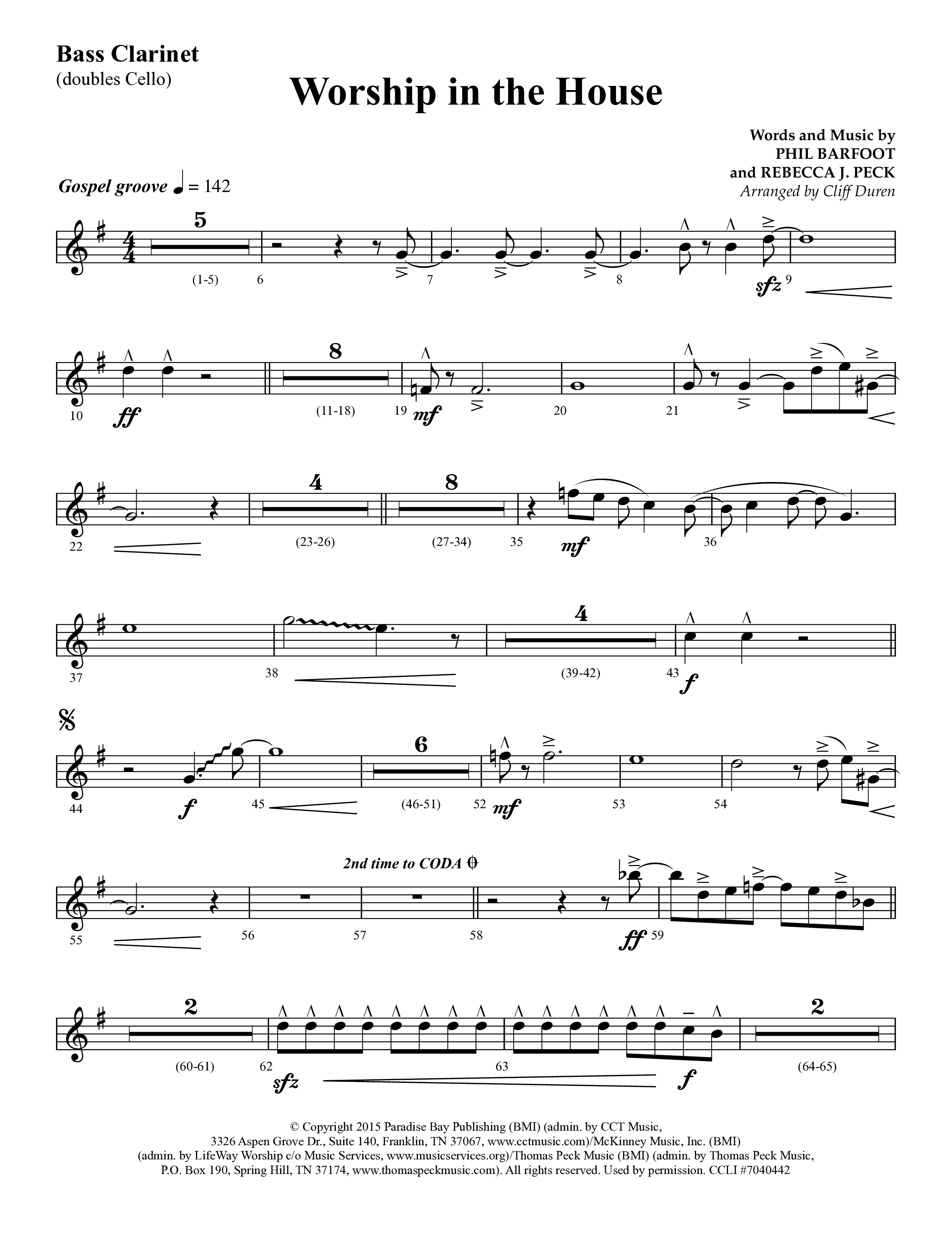 Worship In The House (Choral Anthem SATB) Bass Clarinet (Lifeway Choral / Arr. Cliff Duren)