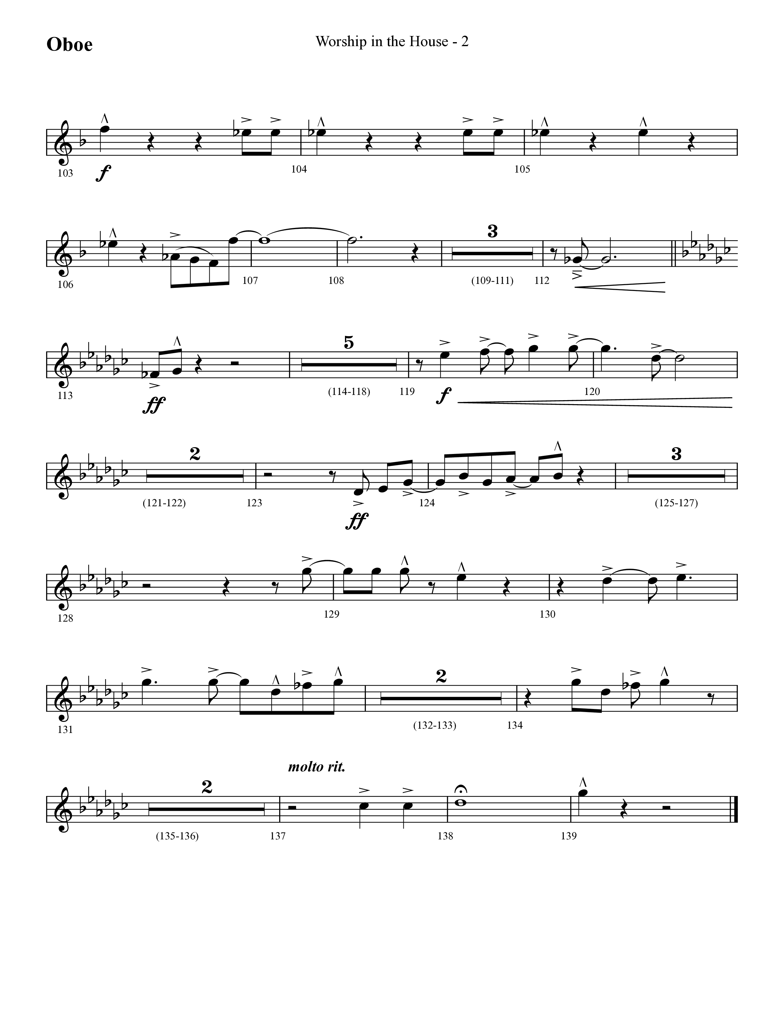 Worship In The House (Choral Anthem SATB) Oboe (Lifeway Choral / Arr. Cliff Duren)