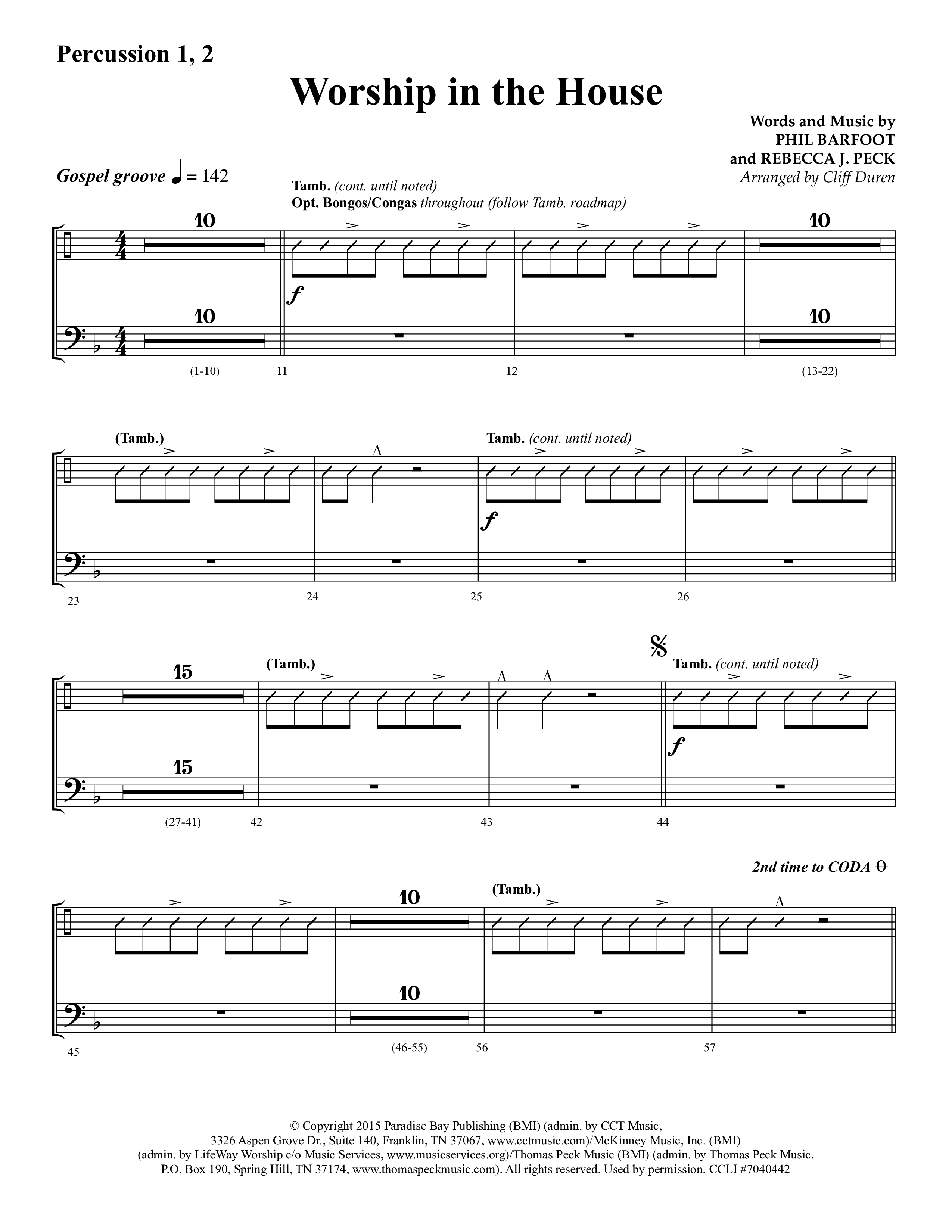 Worship In The House (Choral Anthem SATB) Percussion 1/2 (Lifeway Choral / Arr. Cliff Duren)