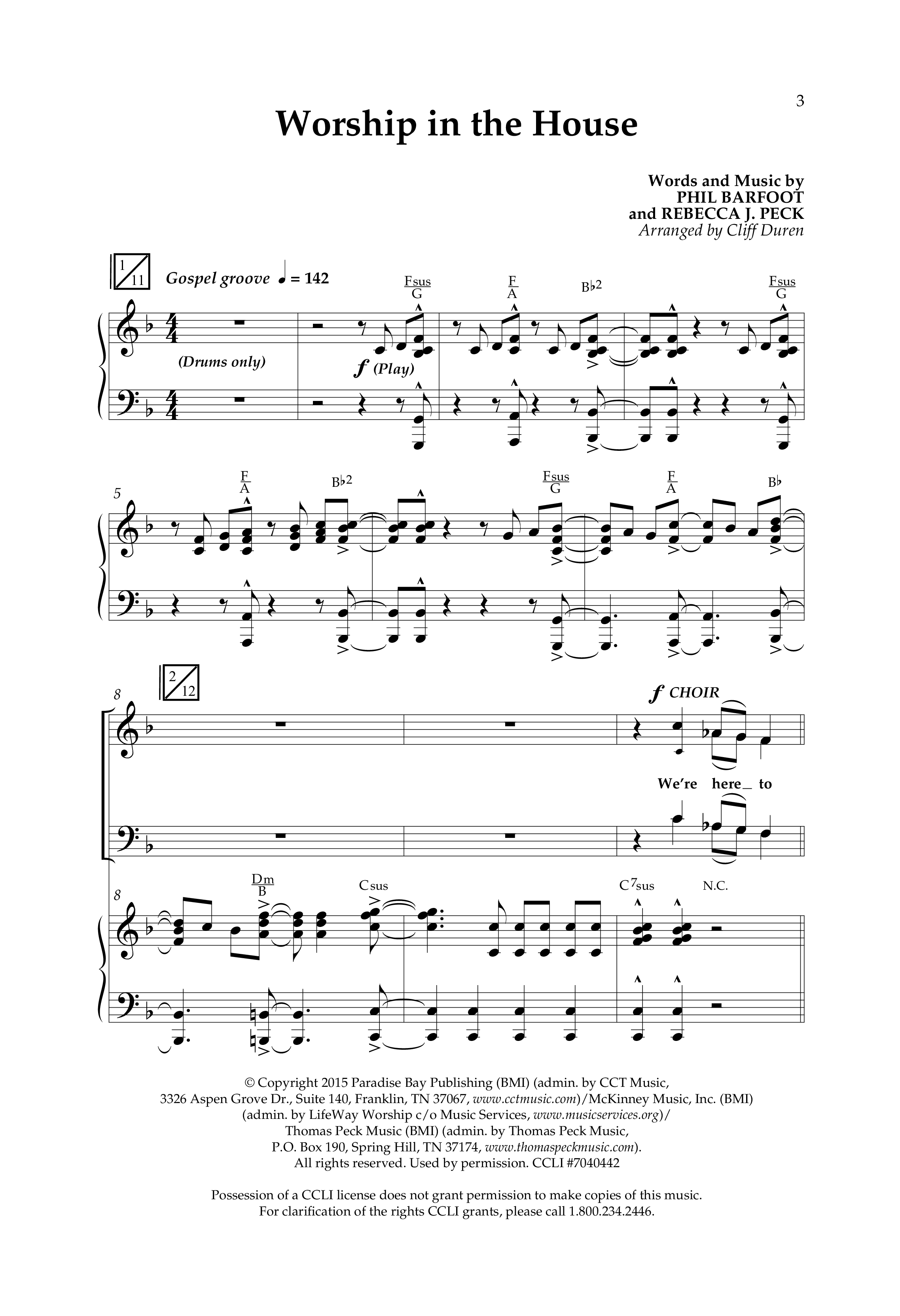 Worship In The House (Choral Anthem SATB) Anthem (SATB/Piano) (Lifeway Choral / Arr. Cliff Duren)