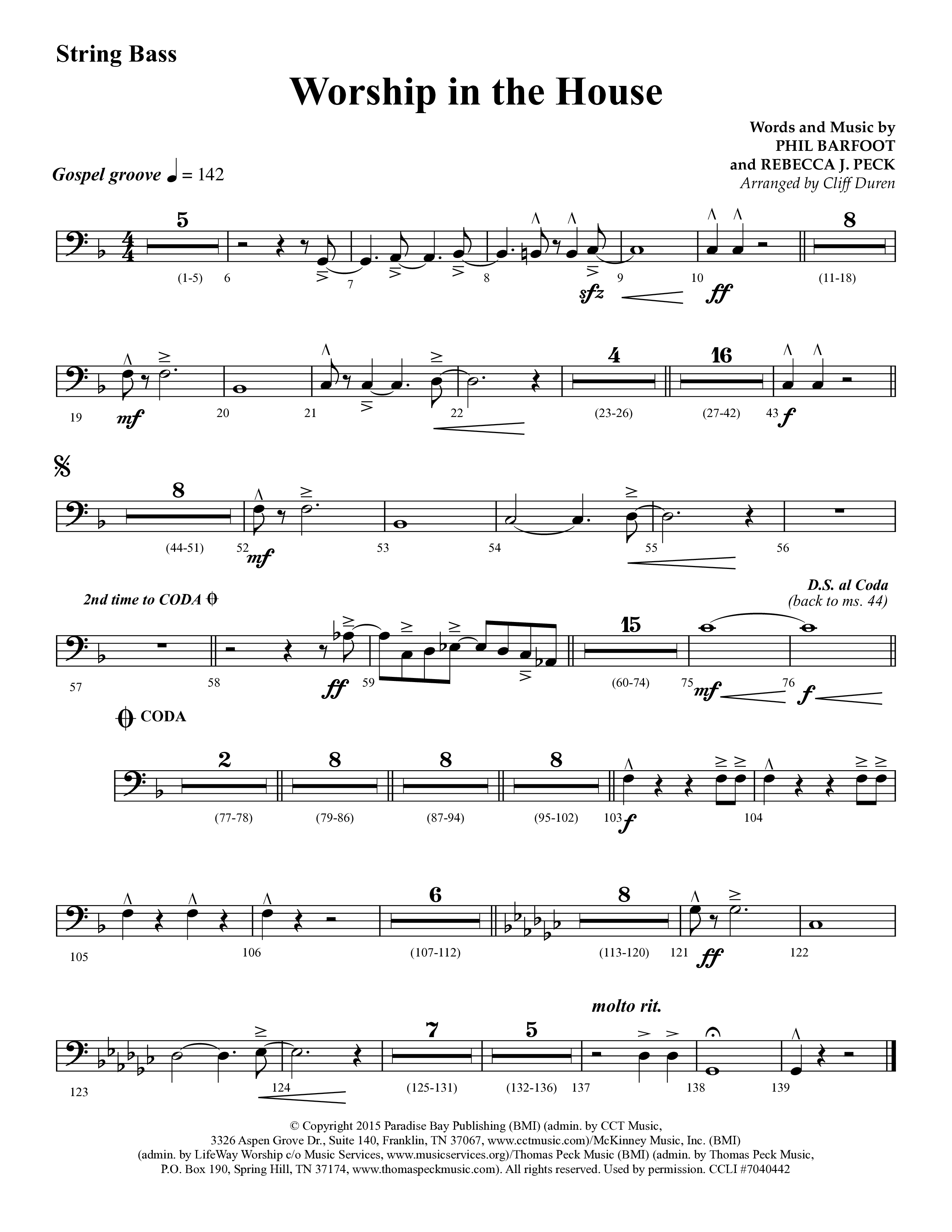 Worship In The House (Choral Anthem SATB) String Bass (Lifeway Choral / Arr. Cliff Duren)