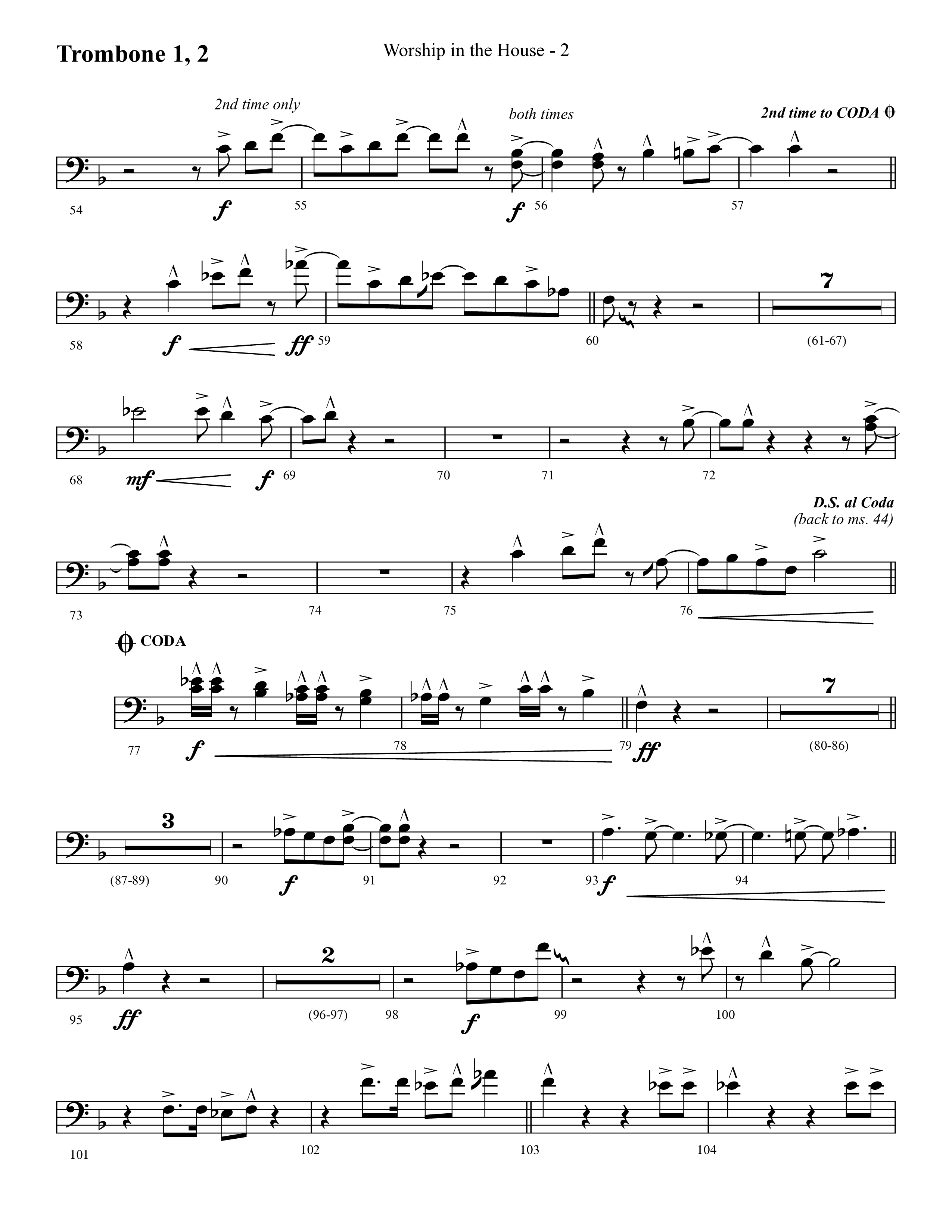 Worship In The House (Choral Anthem SATB) Trombone 1/2 (Lifeway Choral / Arr. Cliff Duren)