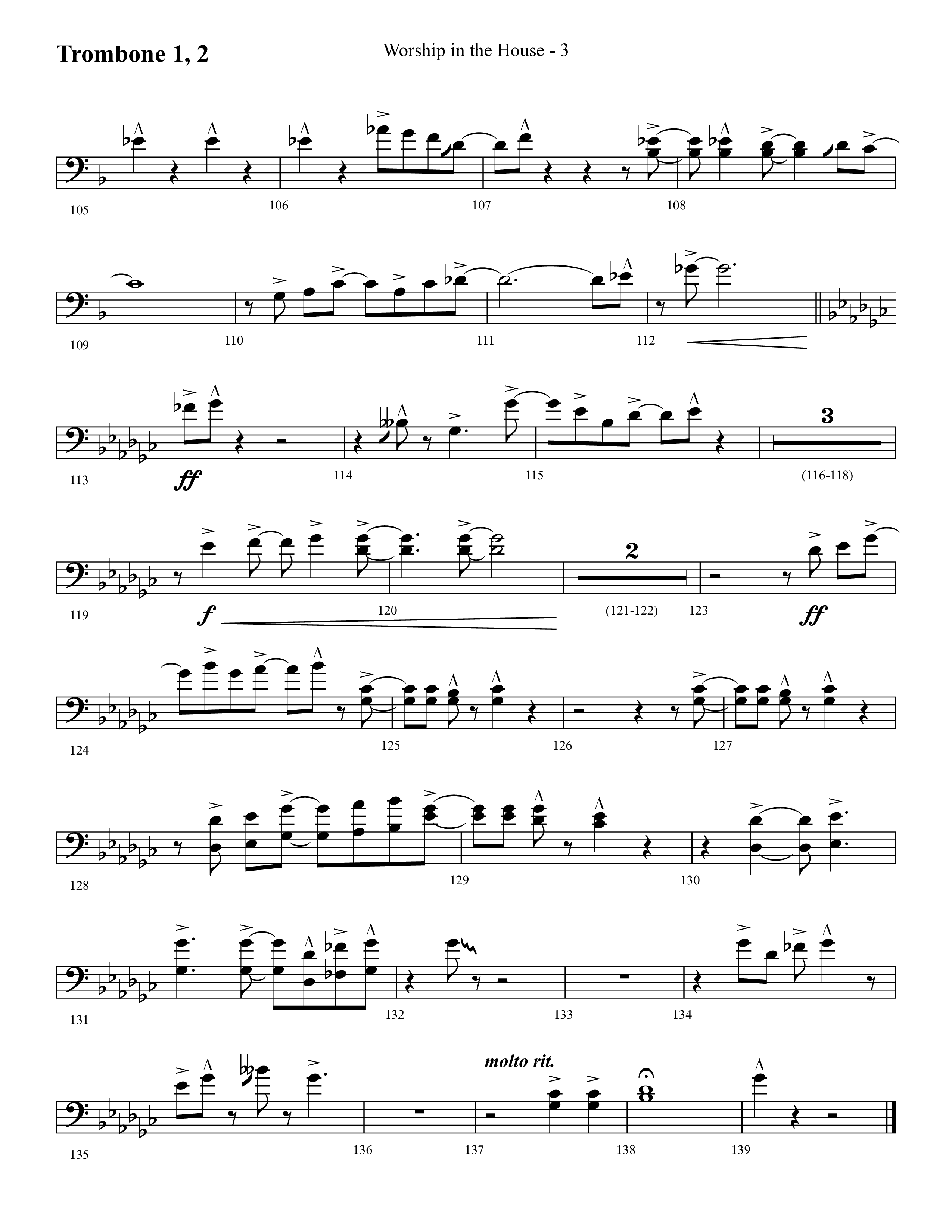 Worship In The House (Choral Anthem SATB) Trombone 1/2 (Lifeway Choral / Arr. Cliff Duren)