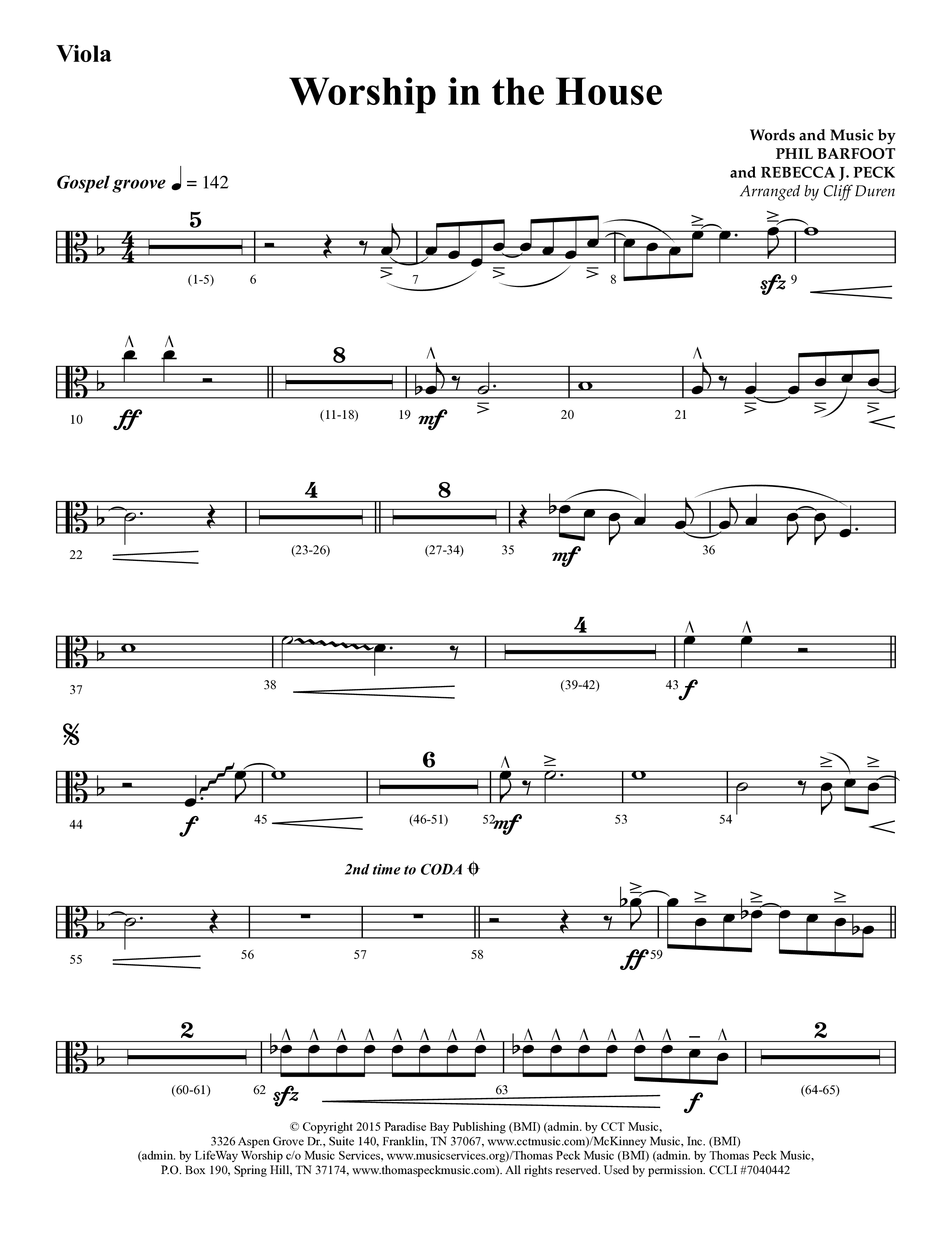 Worship In The House (Choral Anthem SATB) Viola (Lifeway Choral / Arr. Cliff Duren)