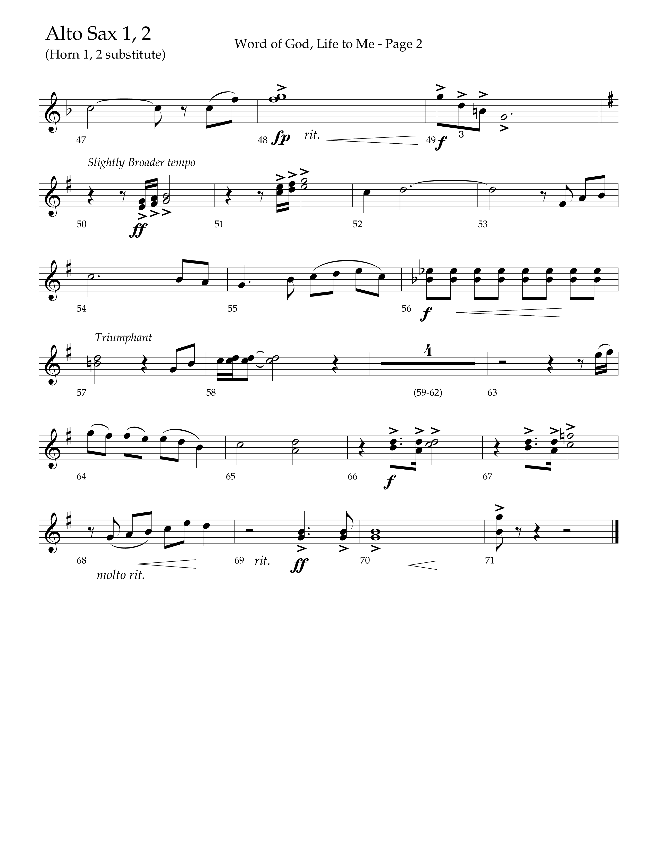 Word Of God Life To Me (Choral Anthem SATB) Alto Sax 1/2 (Lifeway Choral / Arr. David Hamilton)
