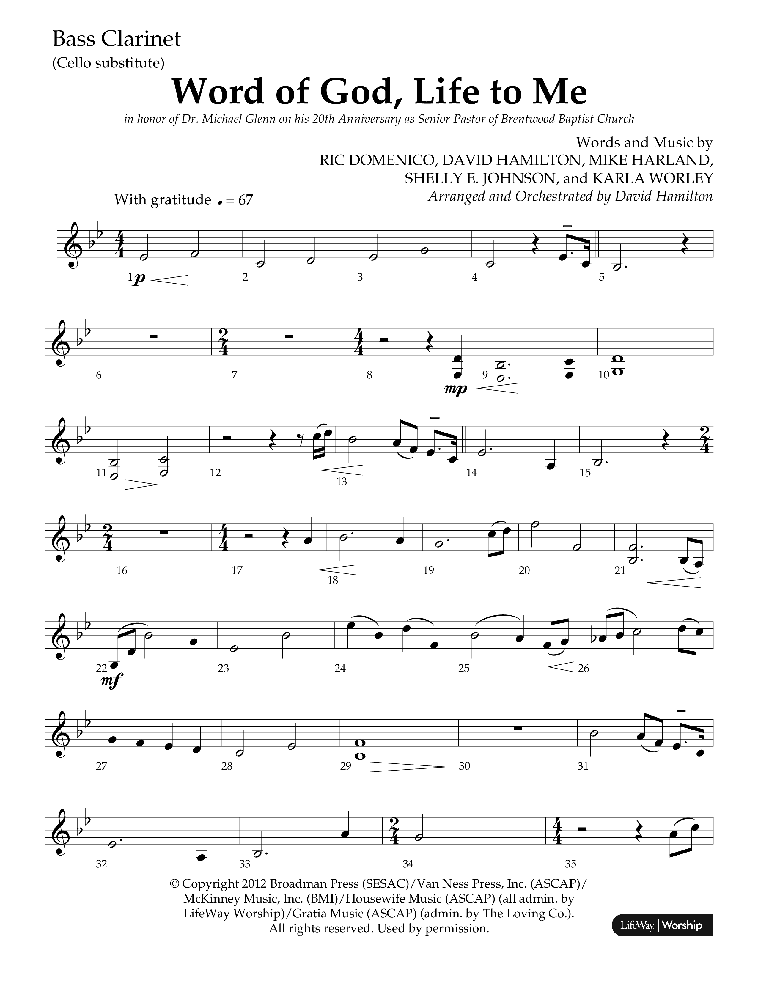 Word Of God Life To Me (Choral Anthem SATB) Bass Clarinet (Lifeway Choral / Arr. David Hamilton)