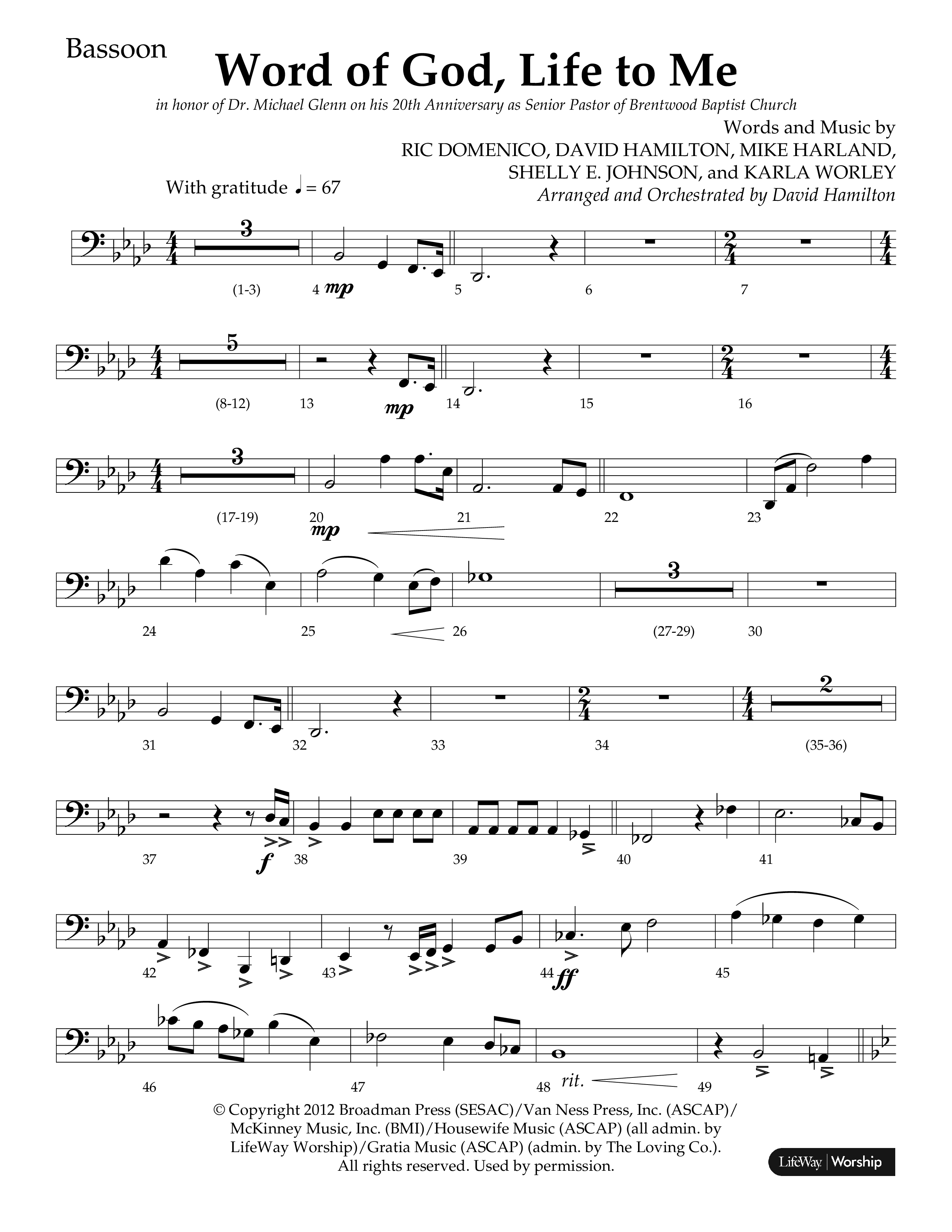 Word Of God Life To Me (Choral Anthem SATB) Bassoon (Lifeway Choral / Arr. David Hamilton)