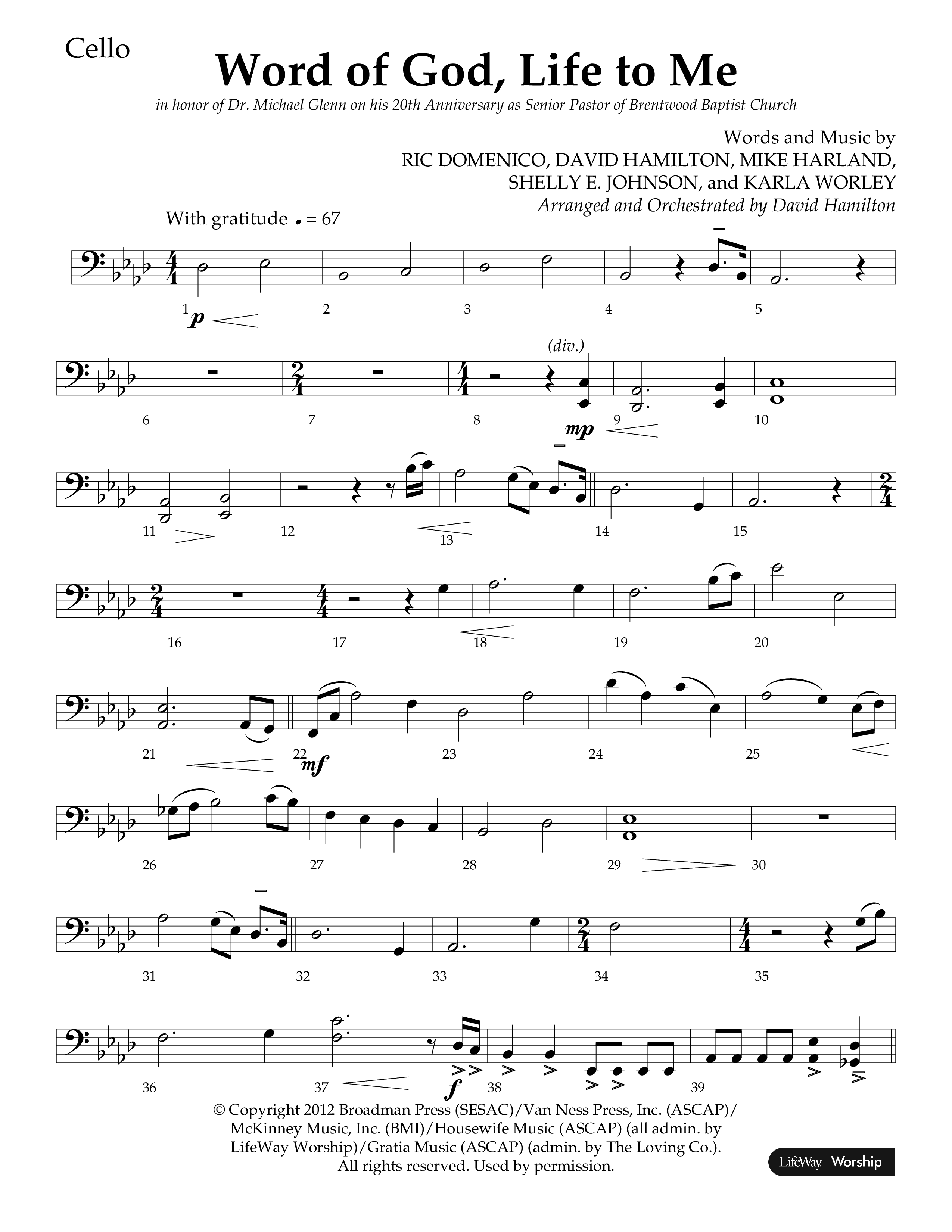 Word Of God Life To Me (Choral Anthem SATB) Cello (Lifeway Choral / Arr. David Hamilton)