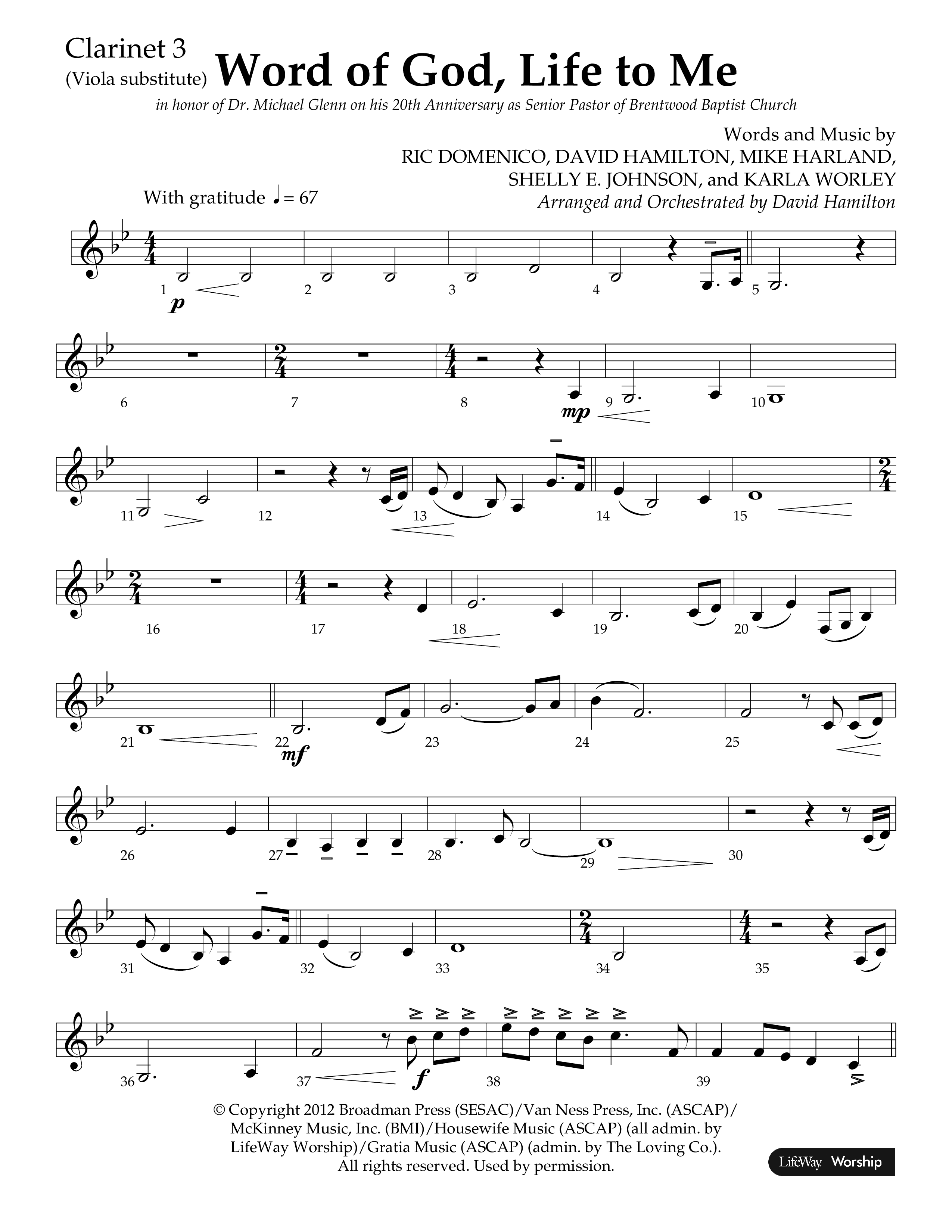 Word Of God Life To Me (Choral Anthem SATB) Clarinet 3 (Lifeway Choral / Arr. David Hamilton)