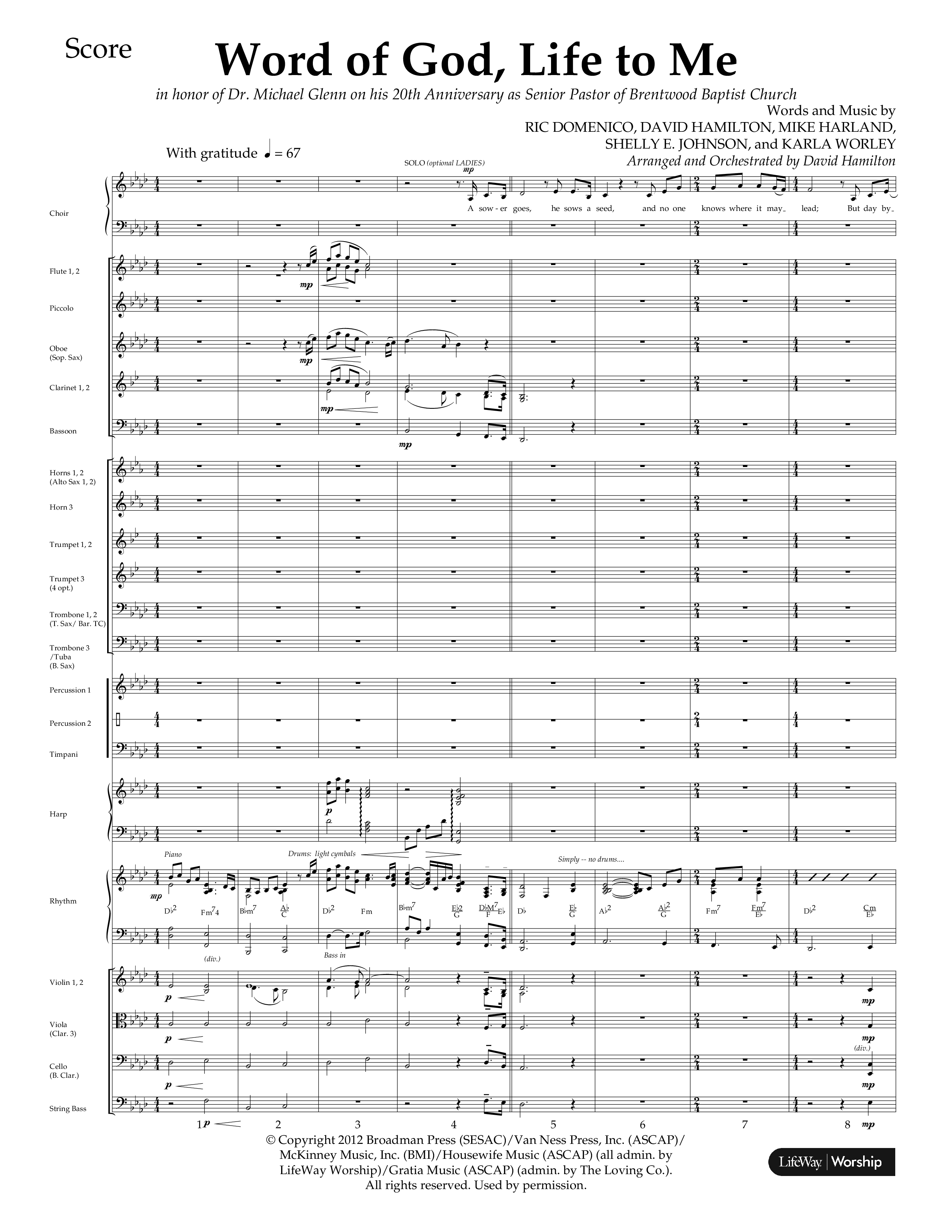 Word Of God Life To Me (Choral Anthem SATB) Conductor's Score (Lifeway Choral / Arr. David Hamilton)