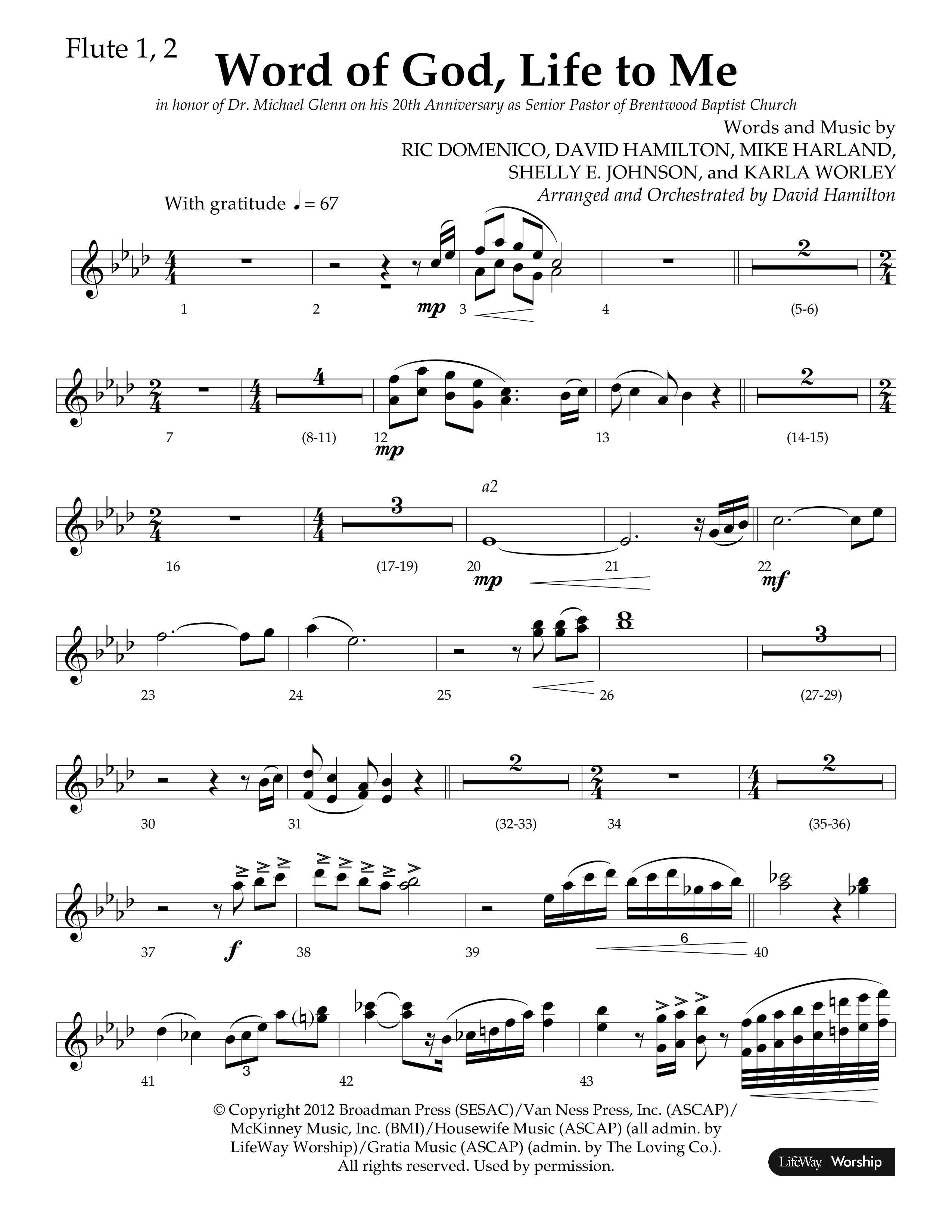 Word Of God Life To Me (Choral Anthem SATB) Flute 1/2 (Lifeway Choral / Arr. David Hamilton)
