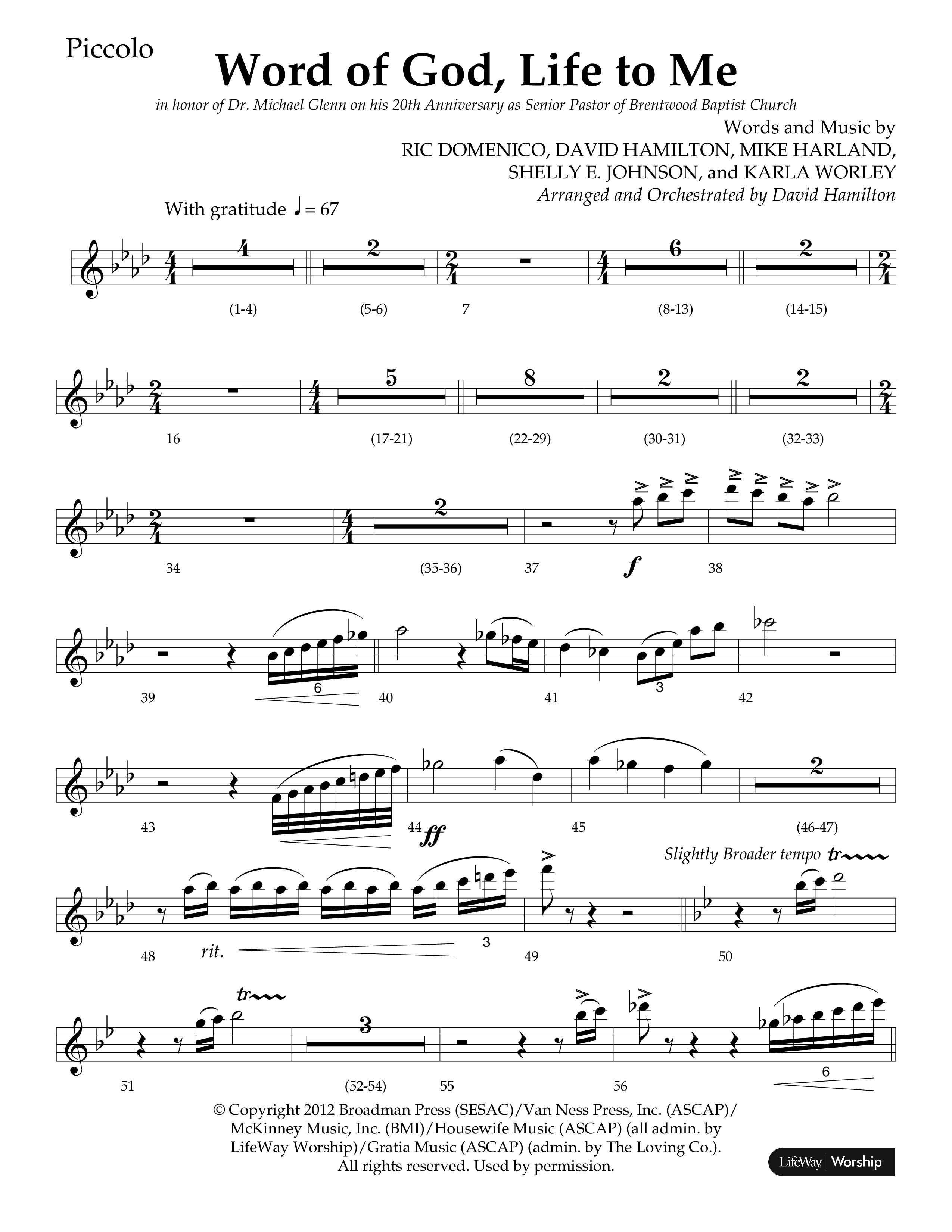Word Of God Life To Me (Choral Anthem SATB) Flute/Piccolo (Lifeway Choral / Arr. David Hamilton)