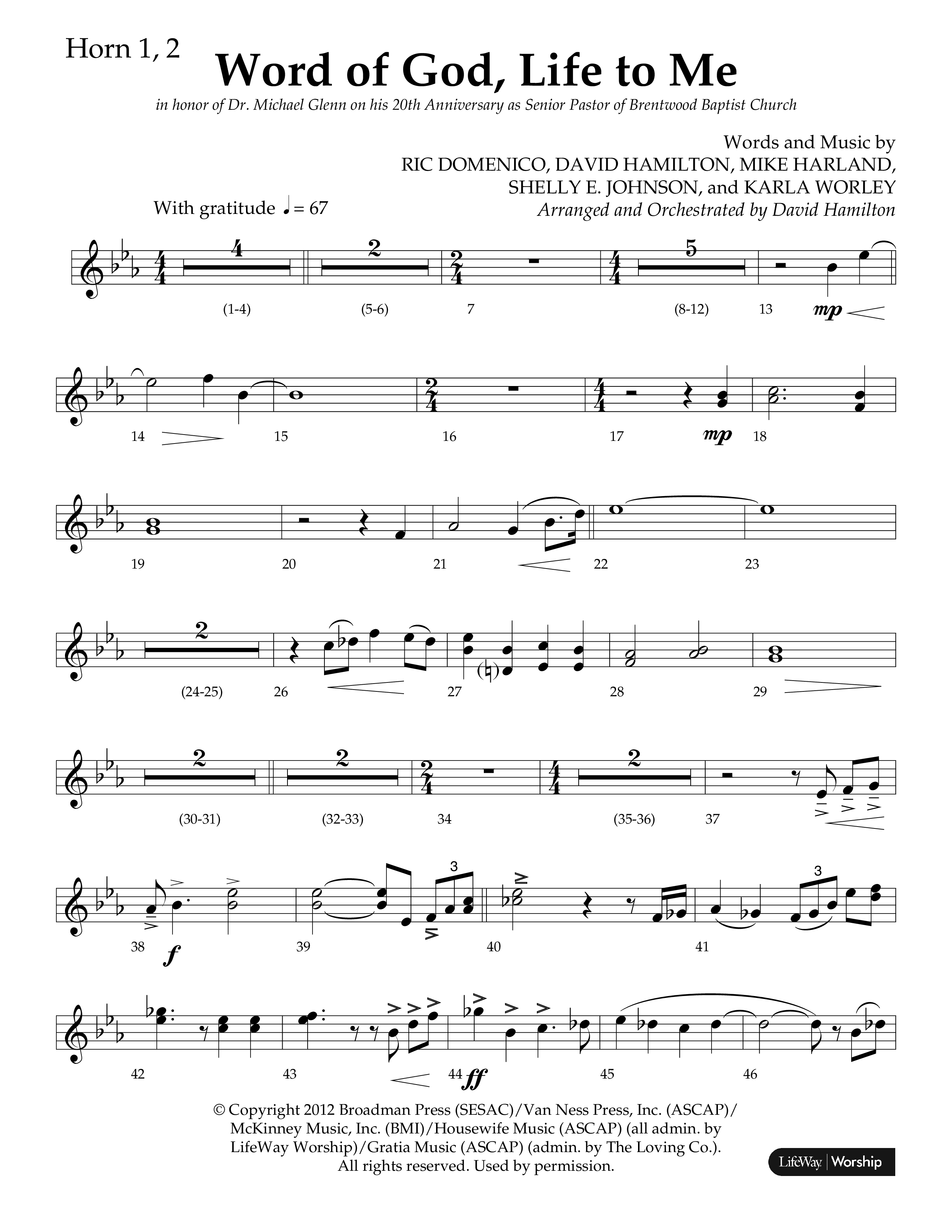 Word Of God Life To Me (Choral Anthem SATB) French Horn 1/2 (Lifeway Choral / Arr. David Hamilton)