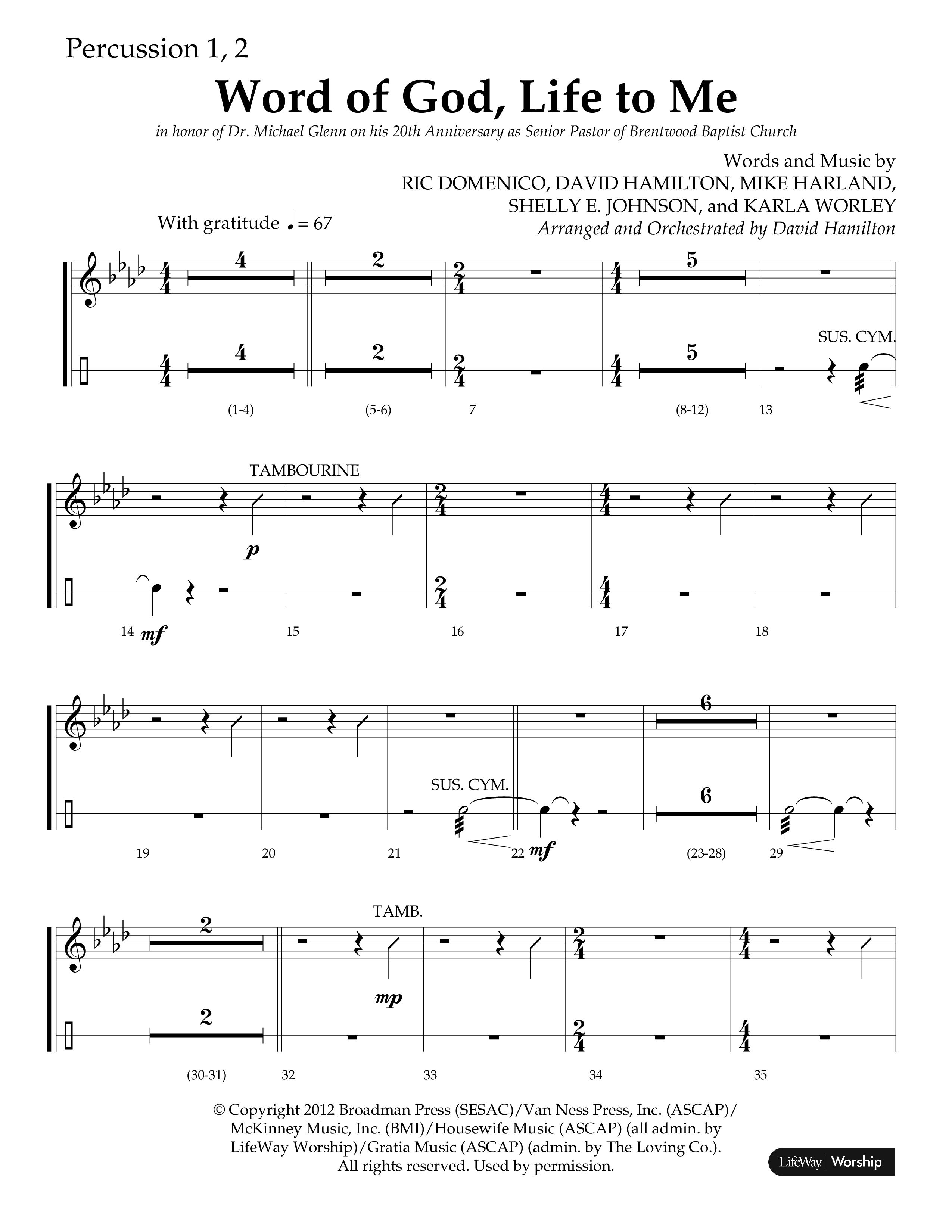 Word Of God Life To Me (Choral Anthem SATB) Percussion 1/2 (Lifeway Choral / Arr. David Hamilton)