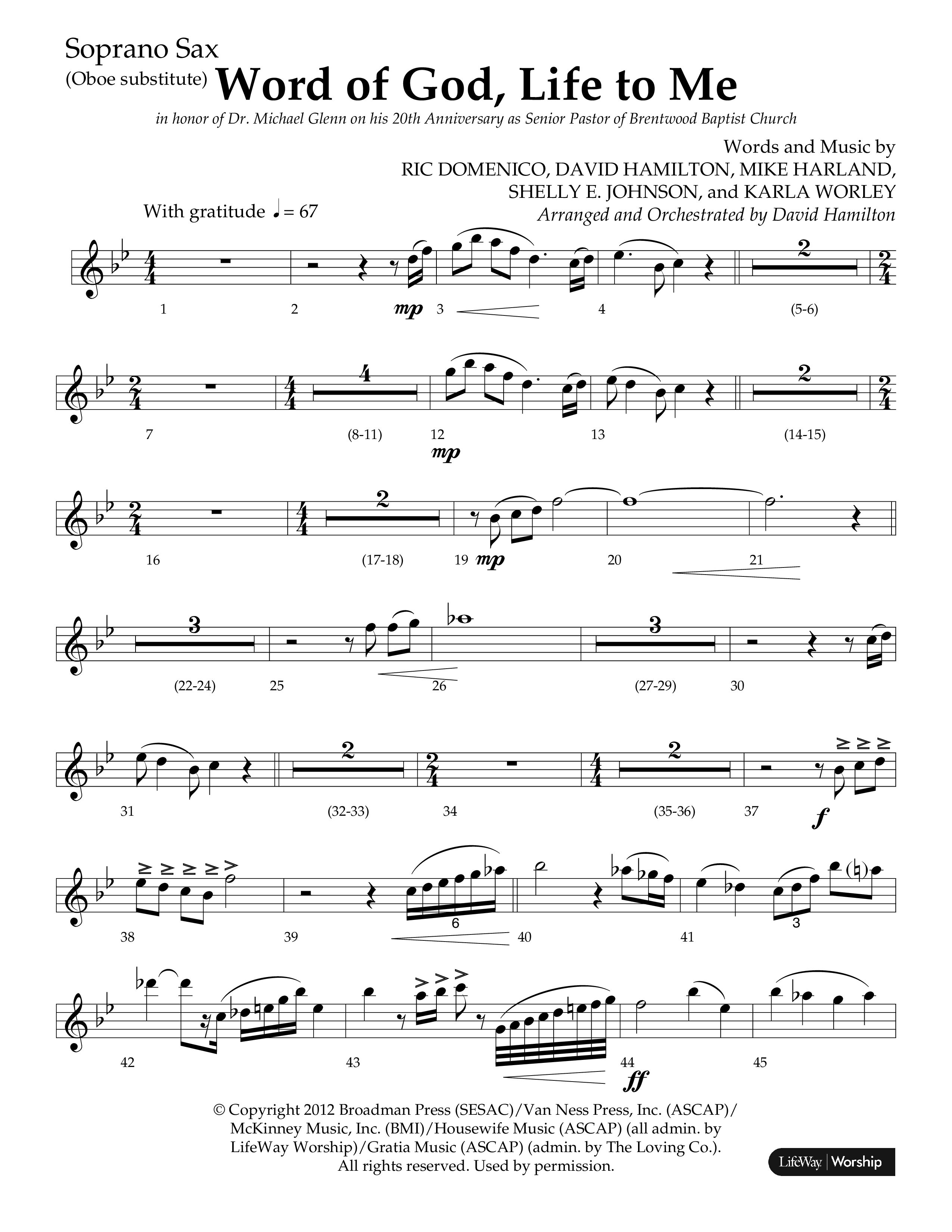 Word Of God Life To Me (Choral Anthem SATB) Soprano Sax (Lifeway Choral / Arr. David Hamilton)