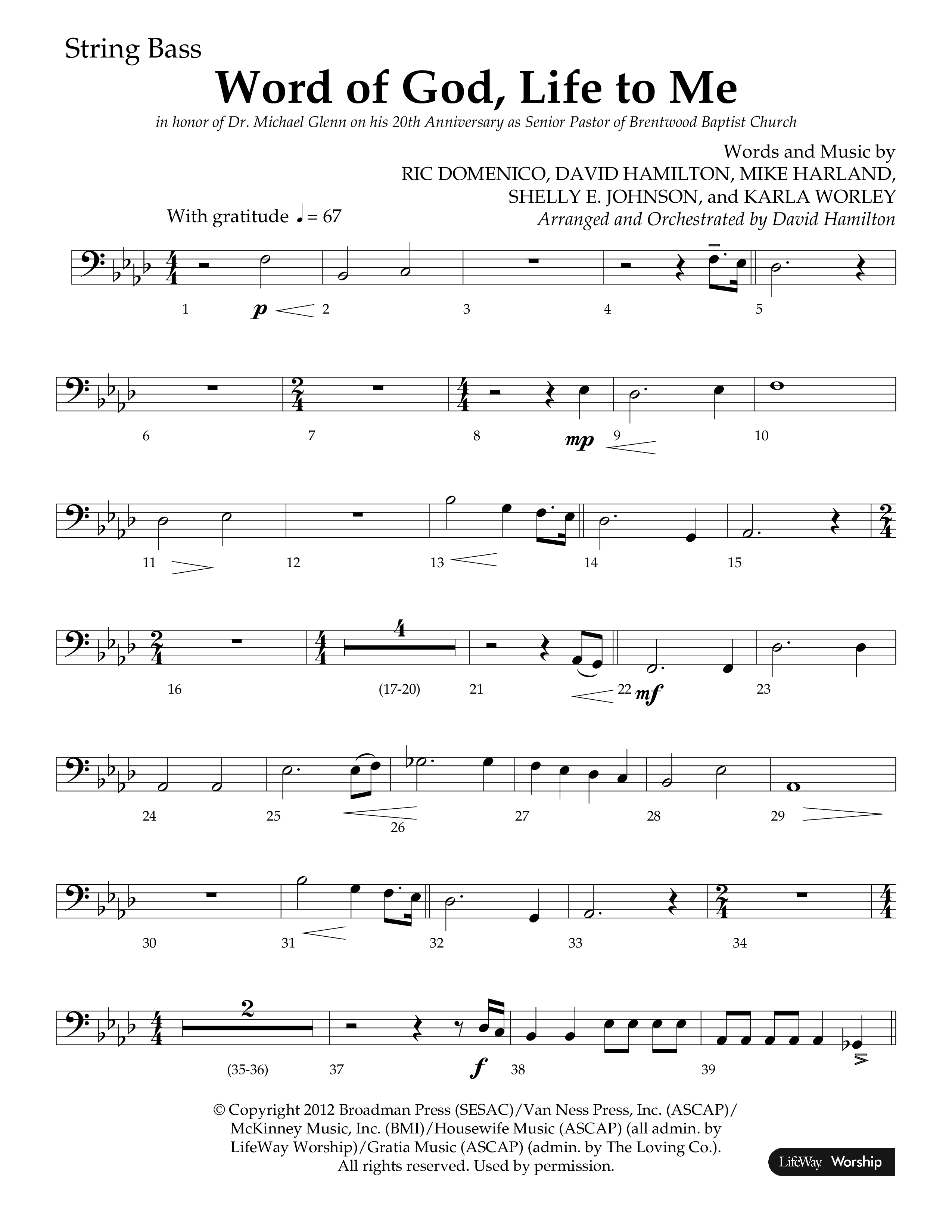 Word Of God Life To Me (Choral Anthem SATB) String Bass (Lifeway Choral / Arr. David Hamilton)