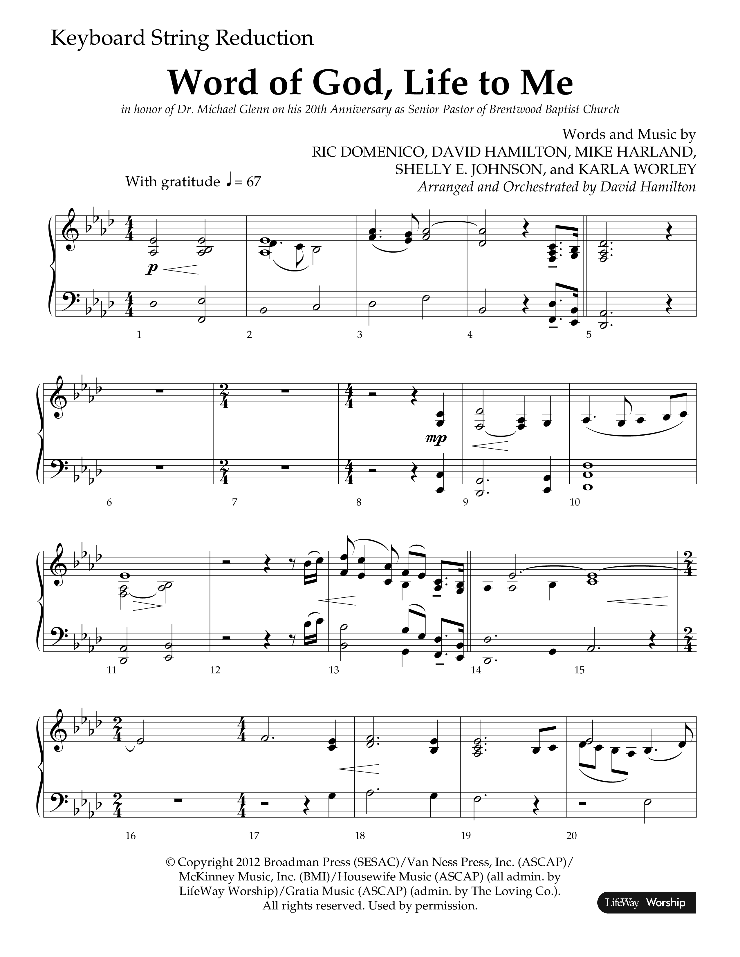 Word Of God Life To Me (Choral Anthem SATB) String Reduction (Lifeway Choral / Arr. David Hamilton)