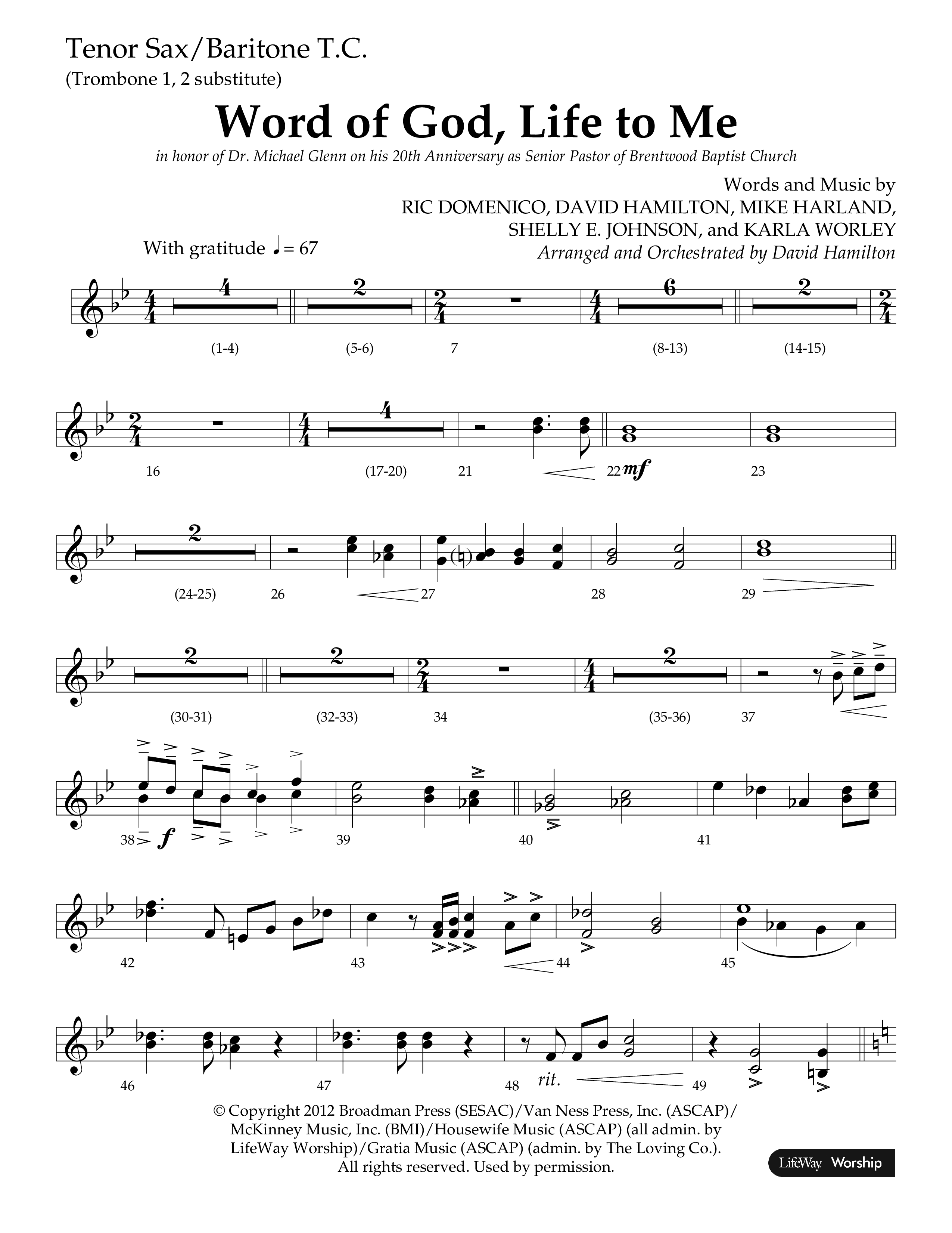 Word Of God Life To Me (Choral Anthem SATB) Tenor Sax/Baritone T.C. (Lifeway Choral / Arr. David Hamilton)