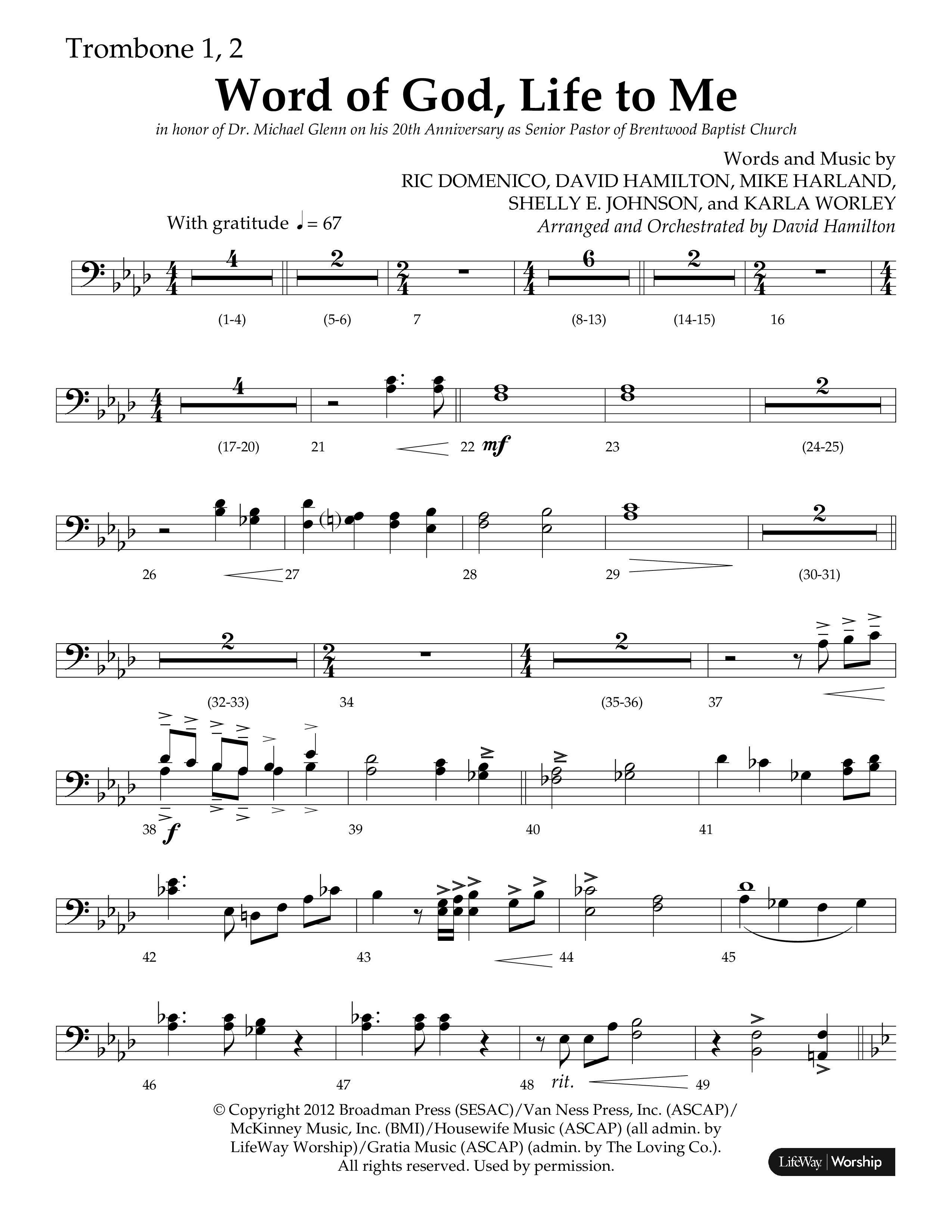 Word Of God Life To Me (Choral Anthem SATB) Trombone 1/2 (Lifeway Choral / Arr. David Hamilton)