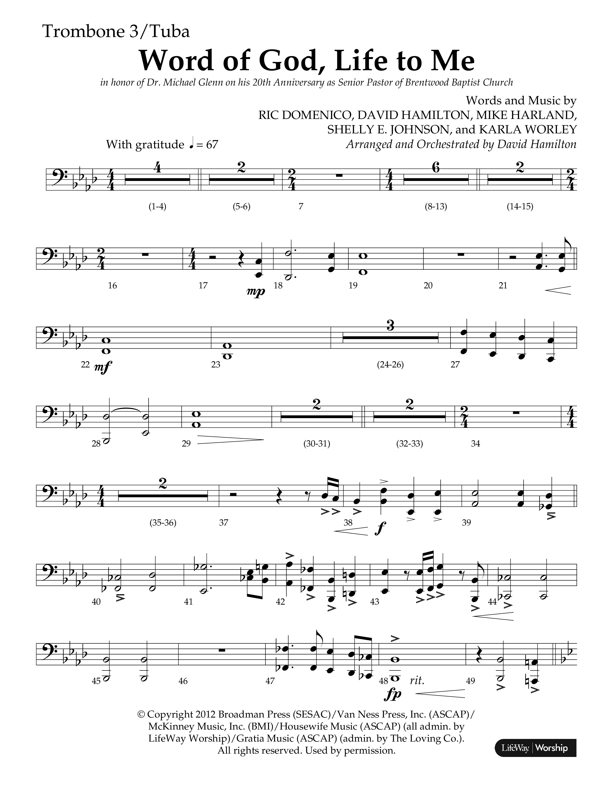 Word Of God Life To Me (Choral Anthem SATB) Trombone 3/Tuba (Lifeway Choral / Arr. David Hamilton)
