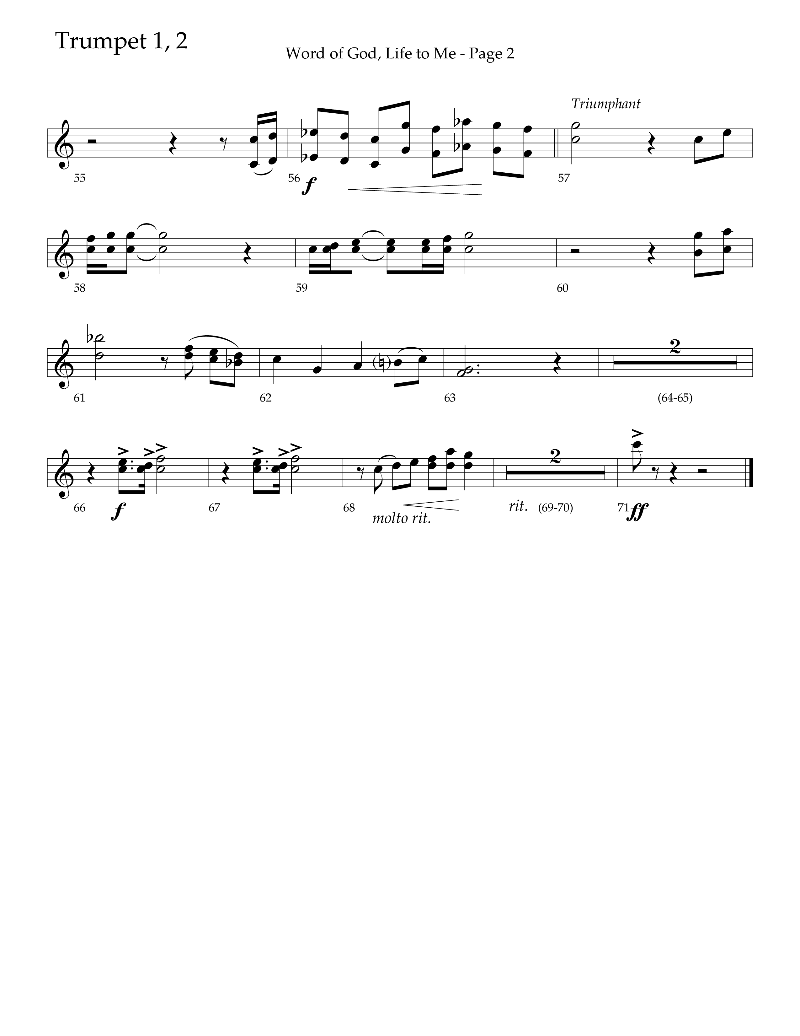 Word Of God Life To Me (Choral Anthem SATB) Trumpet 1,2 (Lifeway Choral / Arr. David Hamilton)