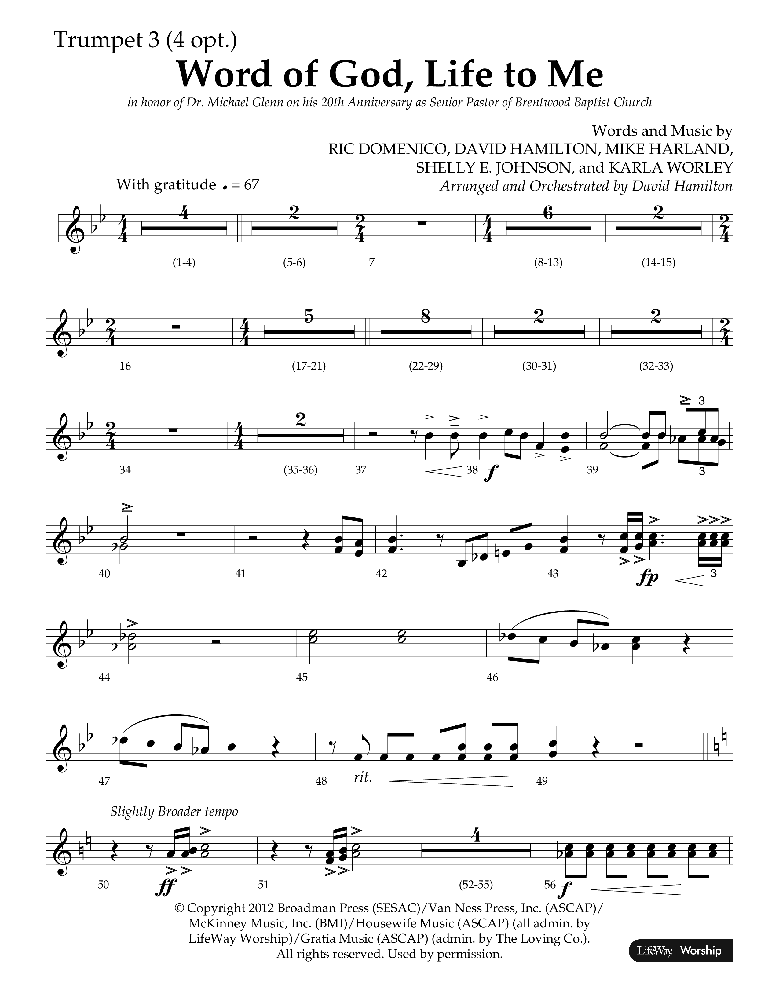 Word Of God Life To Me (Choral Anthem SATB) Trumpet 3 (Lifeway Choral / Arr. David Hamilton)